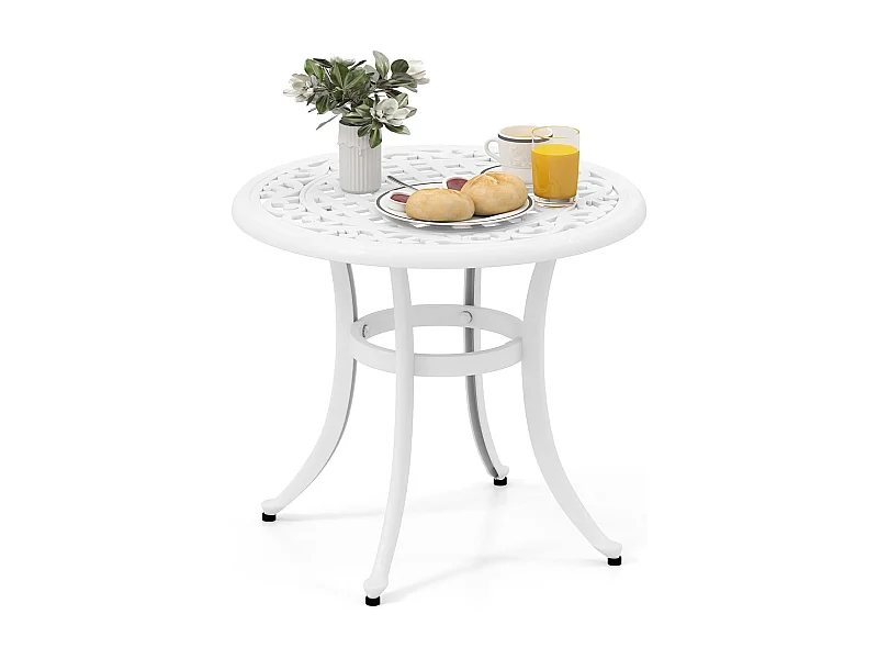 Bijzettafel van gegoten aluminium, weerbestendige balkontafel met verstelbare voetkussens, ronde tuintafel voor tuin, achtertuin, balkon, 60x60x53 cm, wit ZB33544