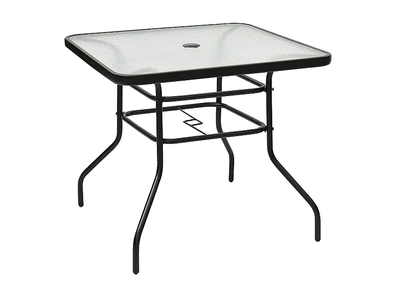 Vierkante tuintafel, balkontafel met parasolhoogte en glasplaat, bistrotafel voor 4 personen,terrastafel tot 80 kg voor tuin, terras, binnenplaats, 81 x 81 x 71 cm