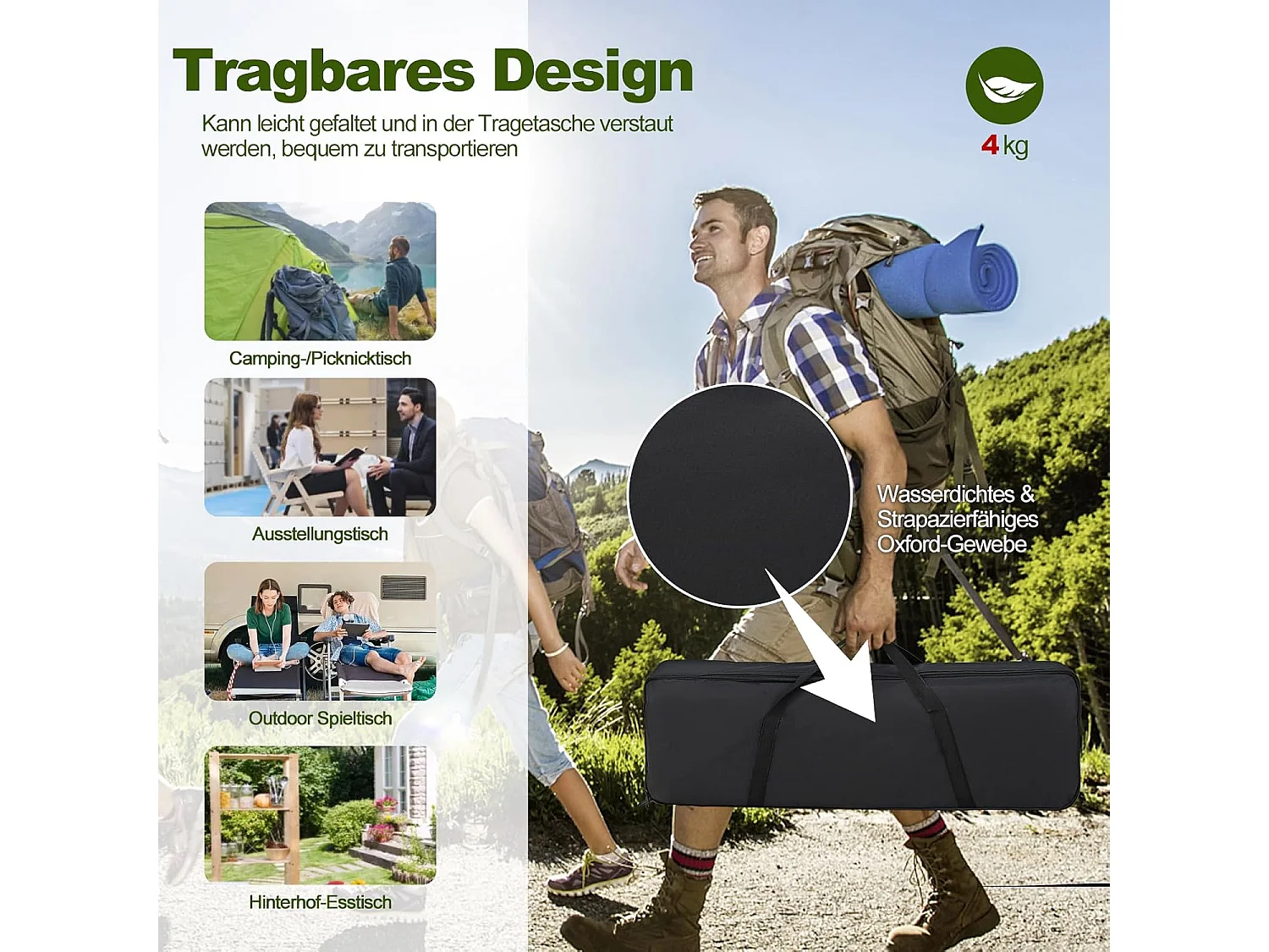 Campingtafel, opvouwbaar, in hoogte verstelbare vouwtafel met aluminium tafelblad, klaptafel, tuintafel, incl. draagtas, 90 x 60,5 x 52 cm (zilver) ZB33368