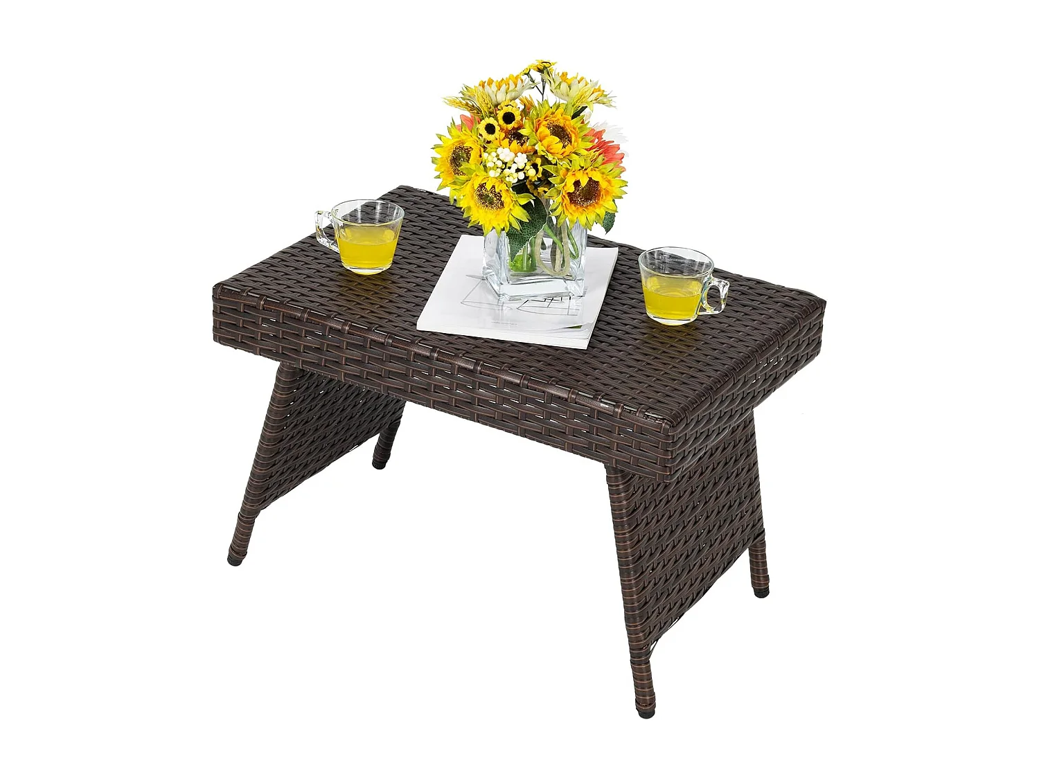 Rotantafel, inklapbaar, bijzettafel,polyrotan tuintafel, bistrotafel, koffietafel, 60 x 40 x 40 cm, balkontafel, theetafel,woonkamer, balkon, bruin (met pvc-plaat)