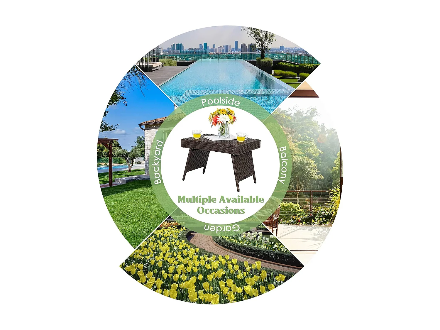 Rotantafel, inklapbaar, bijzettafel,polyrotan tuintafel, bistrotafel, koffietafel, 60 x 40 x 40 cm, balkontafel, theetafel,woonkamer, balkon, bruin (met pvc-plaat)