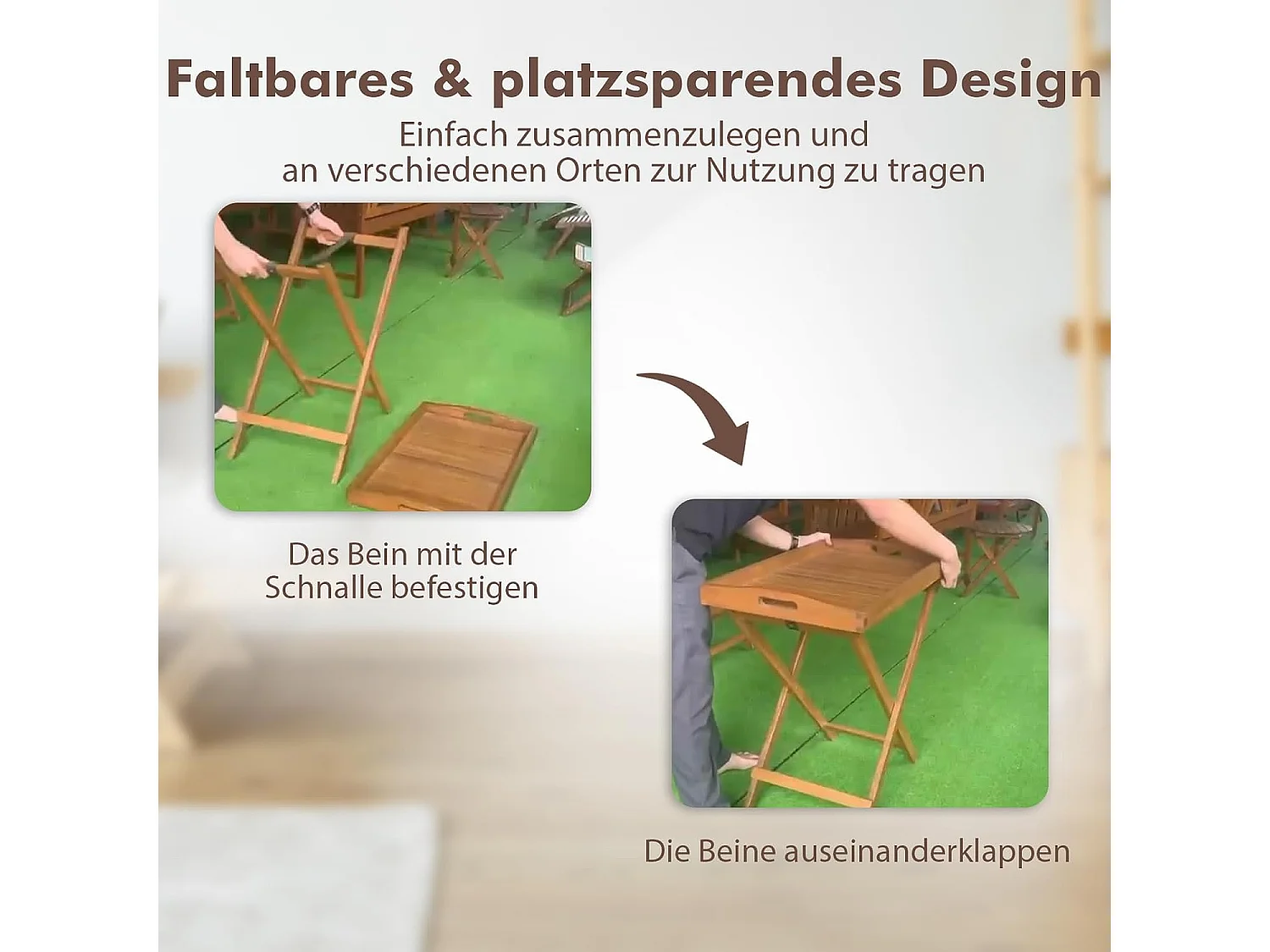Bijzettafel van acaciahout, kleine balkontafel, houten tafel met lamellen, koffietafel voor tuin, balkon, woonkamer (met rand, 68 x 44 x 74 cm)