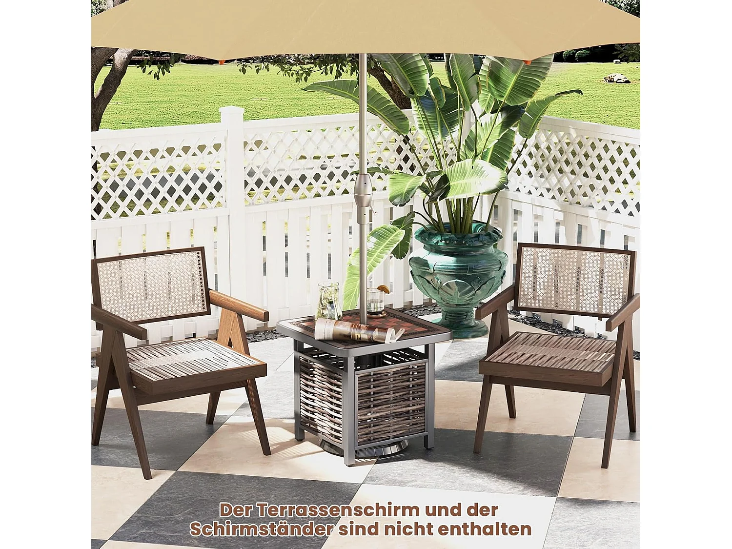 Bijzettafel van polyrotan, tuintafel met hars-tafelblad en parasolgat, balkontafel, weerbestendig, voor terras, balkon, tuin, 55 x 55 x 50 cm