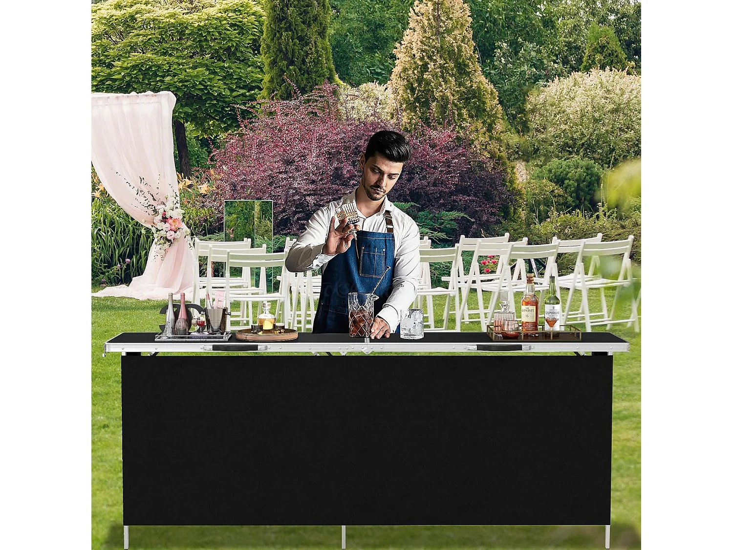 Campingkast, opvouwbaar, draagbare campingkeuken met 2 verdiepingen, aluminium frame,inclusief draagtas,voor picknick, barbecue, feestjes, 206 x 38 x 83 cm ZB34237