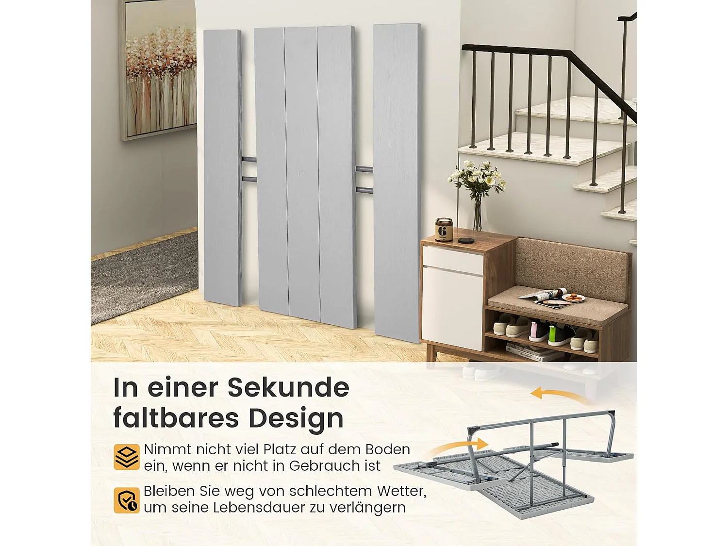 Biertentgarnituur, inklapbaar, 183 cm biertafelgarnituur in houtlook, biertafel met HDPE-tafelblad, parasolgat, zitgarnituur voor tuin, terras ZB33489