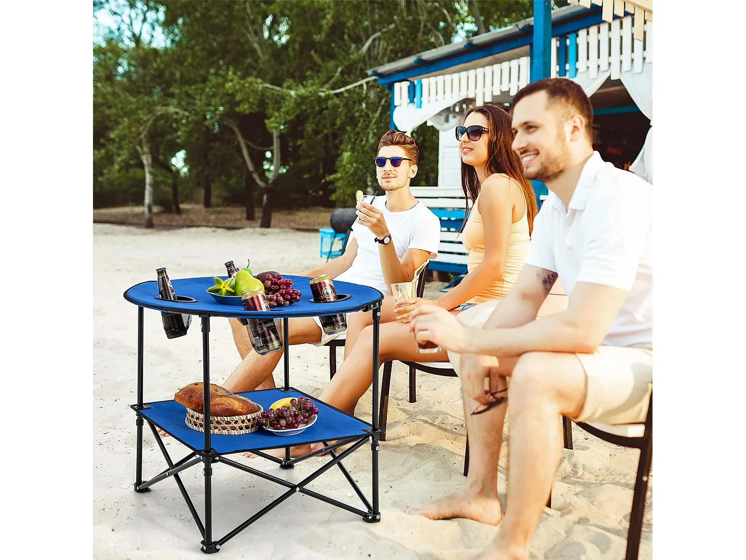 Campingtafel, opvouwbaar, 2 verdiepingen, met bekerhouders en draagtas, lichte picknicktafel, klaptafel, stabiel, vouwtafel voor camping, picknick ZB33222