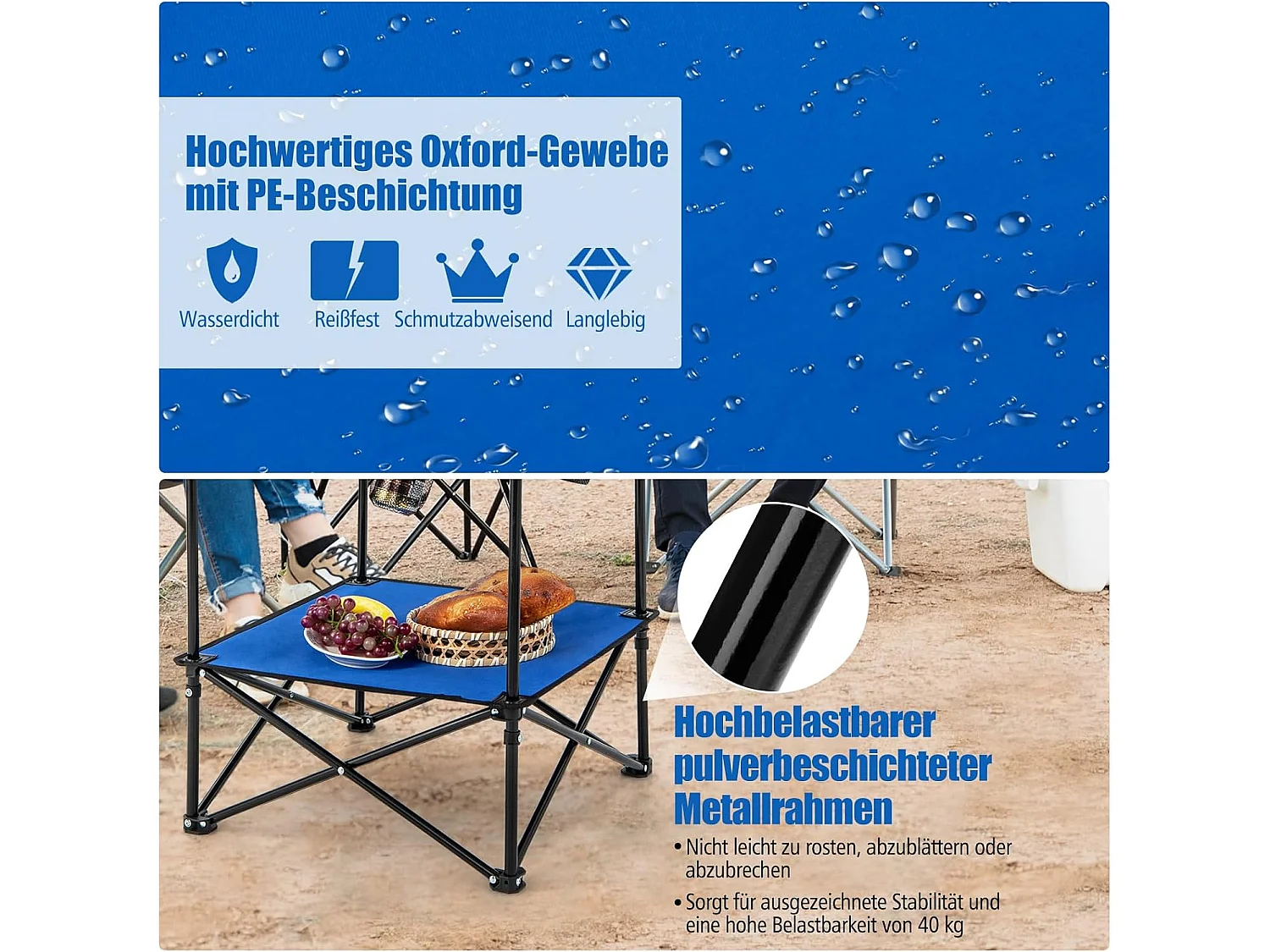 Campingtafel, opvouwbaar, 2 verdiepingen, met bekerhouders en draagtas, lichte picknicktafel, klaptafel, stabiel, vouwtafel voor camping, picknick ZB33222