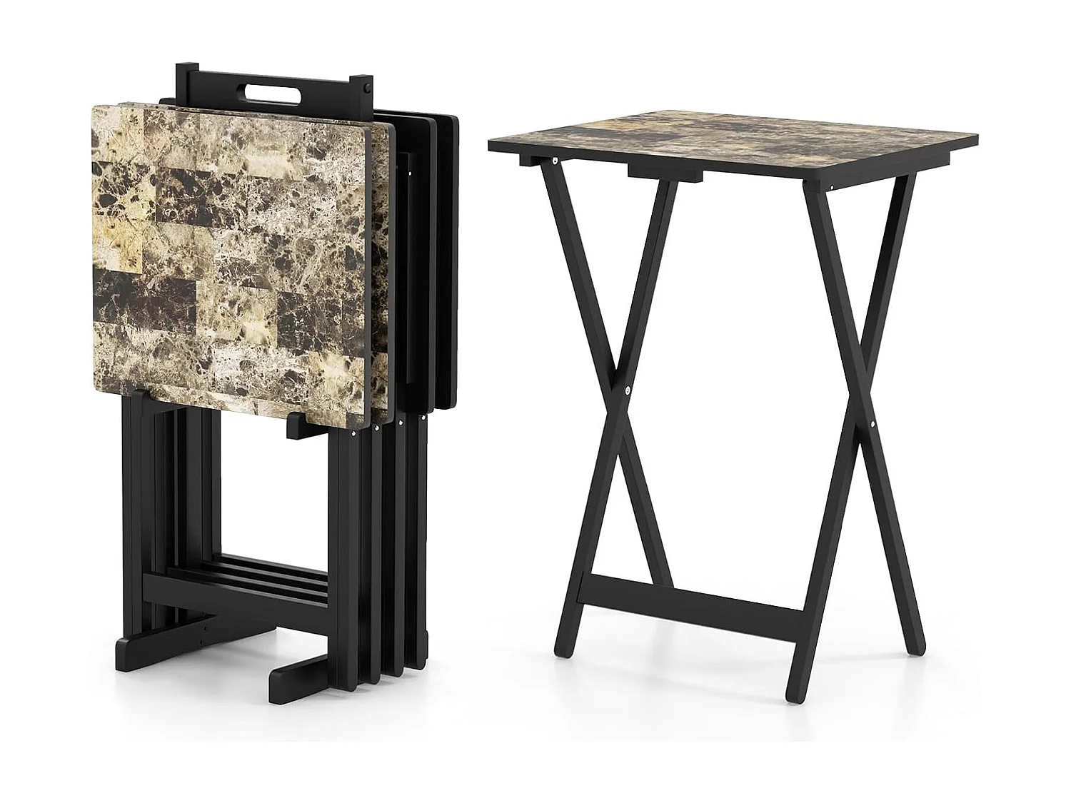 Set van 4 tuintafels, inklapbaar, bistrotafel, outdoor, van hout, klaptafel met handgreep, balkontafel,voor tuin, terras, zwembad, 48 x 40 x 67 cm ZB33034