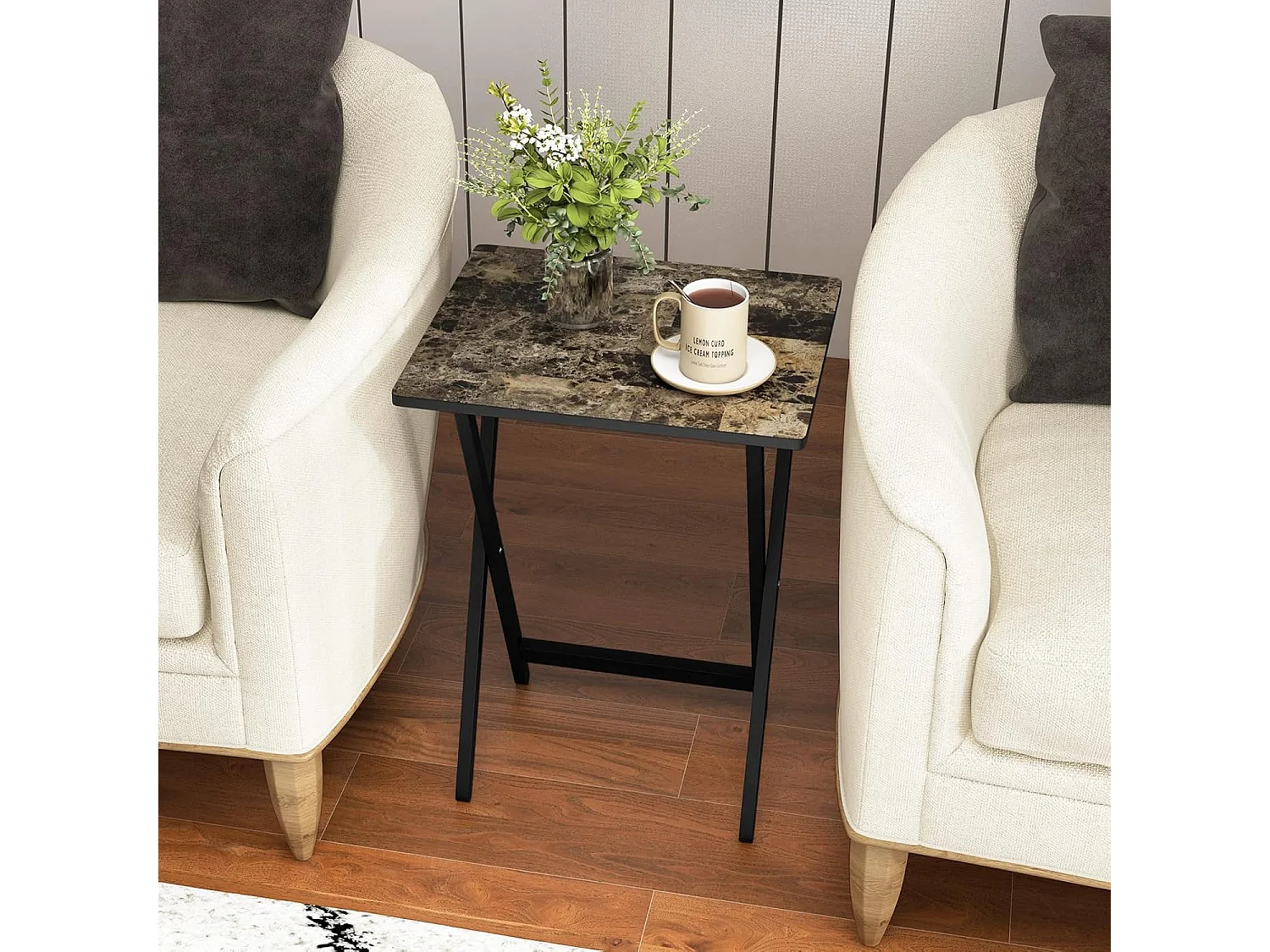 Set van 4 tuintafels, inklapbaar, bistrotafel, outdoor, van hout, klaptafel met handgreep, balkontafel,voor tuin, terras, zwembad, 48 x 40 x 67 cm ZB33034