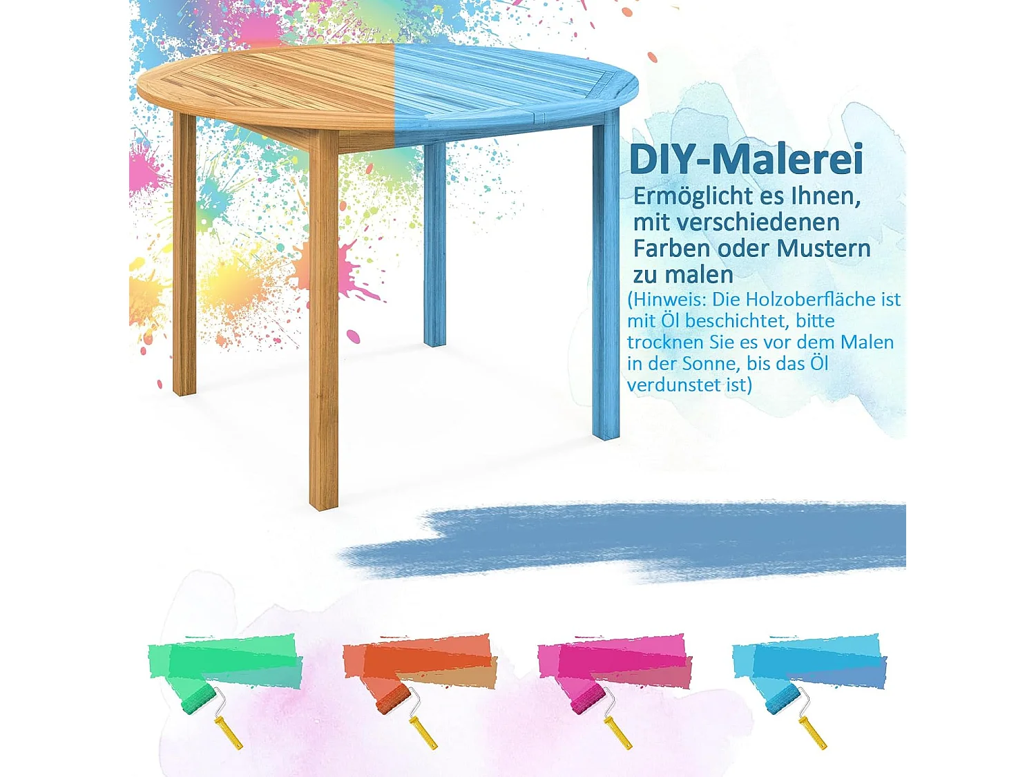Tuintafel van acaciahout, eettafel rond voor 4 personen, terrassen, bistrotafel, houten tafel voor binnenplaats, terras, gazon en eetkamer, 100 x 100 x 75 cm