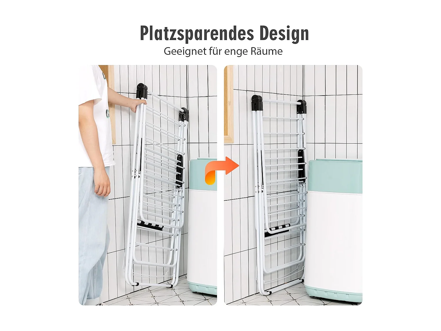 Opvouwbaar wasrek 2-traps, wasdroger met in hoogte verstelbare vleugels en antislip voeten, vleugeldroogrek, stalen frame, vleugelwasrek, staand droogrek, wit