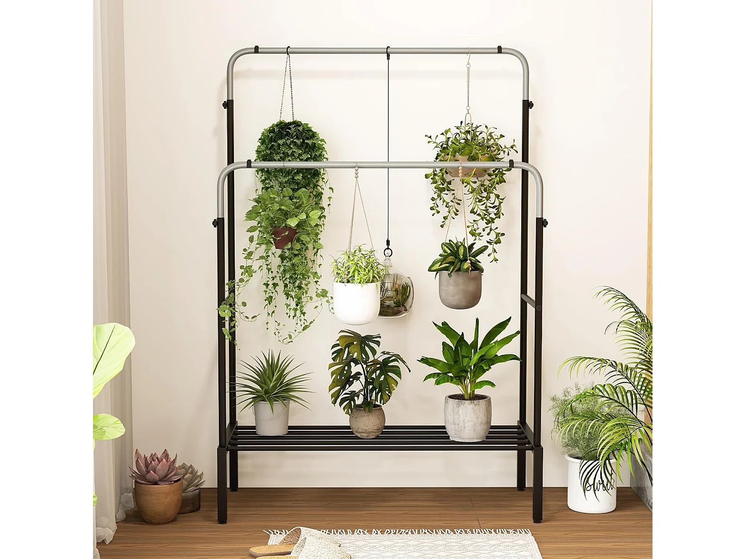 Kledingrek met 2 kledingstangen, dubbele kapstok met verstelbare hoogtes, vrijstaande metalen kapstok voor slaapkamer, 108 x 50 x 125 cmVL32389