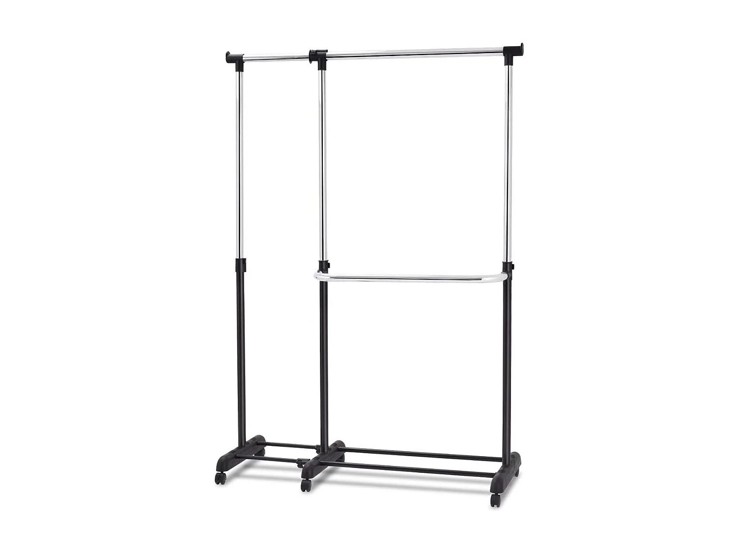 Kledingrek, uittrekbaar, in hoogte verstelbare garderobewagen, kledingstang met 2 enkele stangen,mobiele kledingkast op wielen,(91-160) x 43 x (93-168) cm