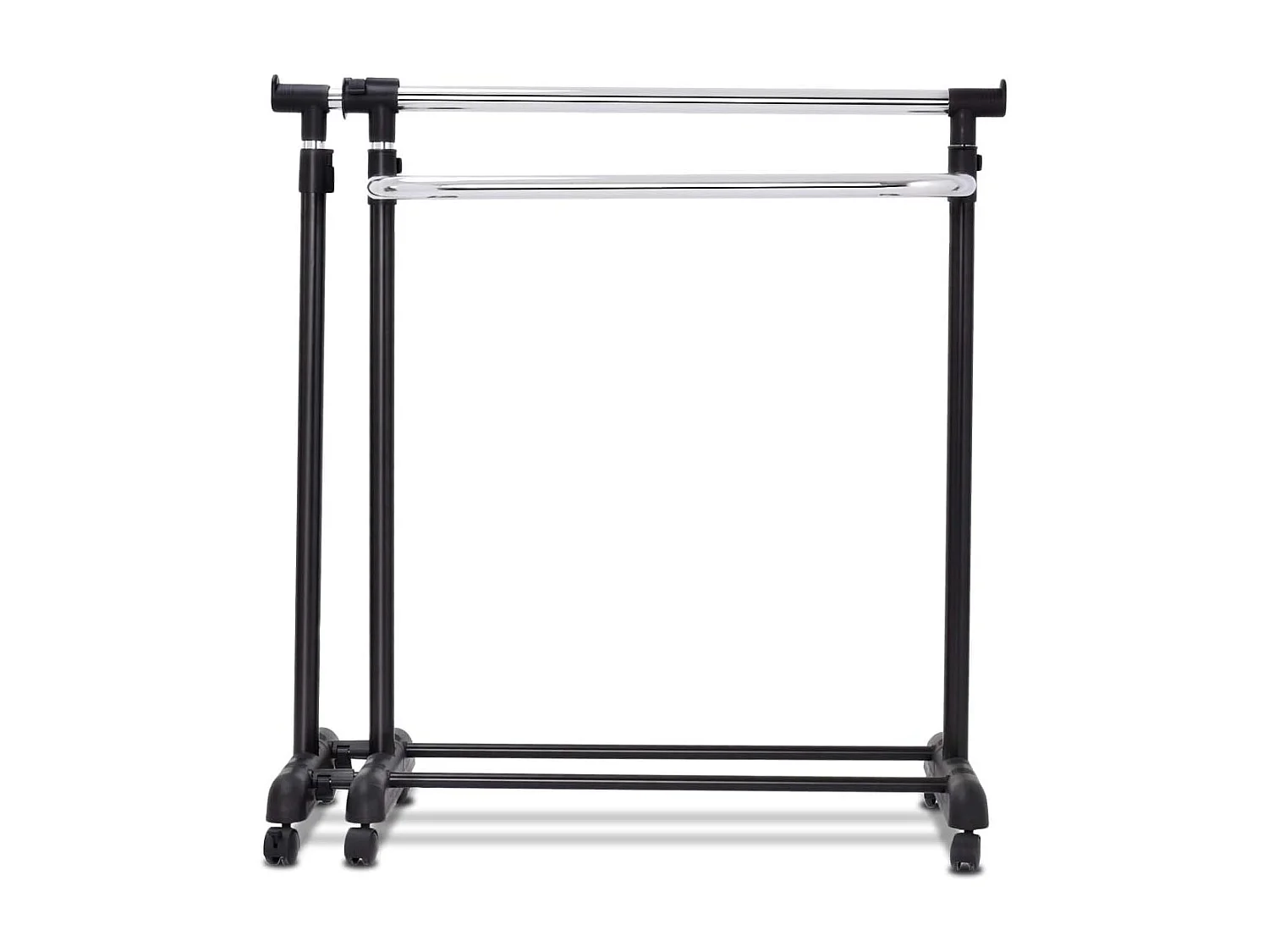 Kledingrek, uittrekbaar, in hoogte verstelbare garderobewagen, kledingstang met 2 enkele stangen,mobiele kledingkast op wielen,(91-160) x 43 x (93-168) cm