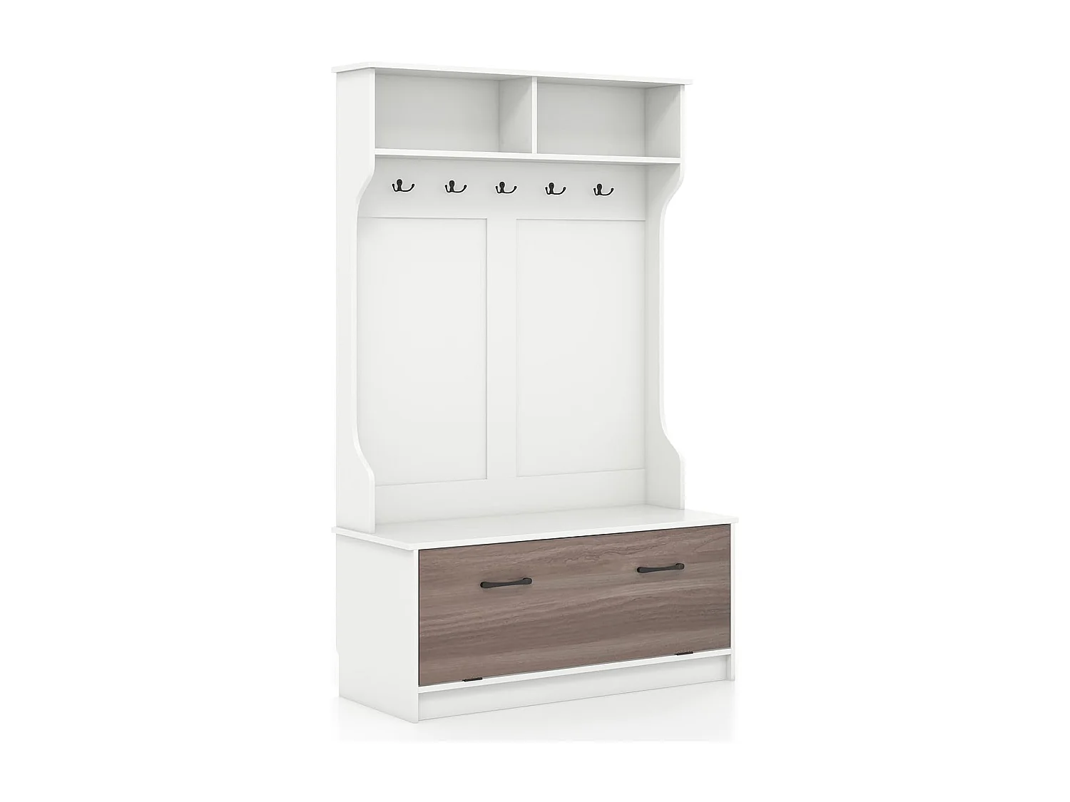 Kapstok met zitbank en 5 dubbele haken, garderobe met open vakken en schoenenkast, halgarderobe voor entree, slaapkamer, 100 x 40 x 160 cm (wit)TG32660