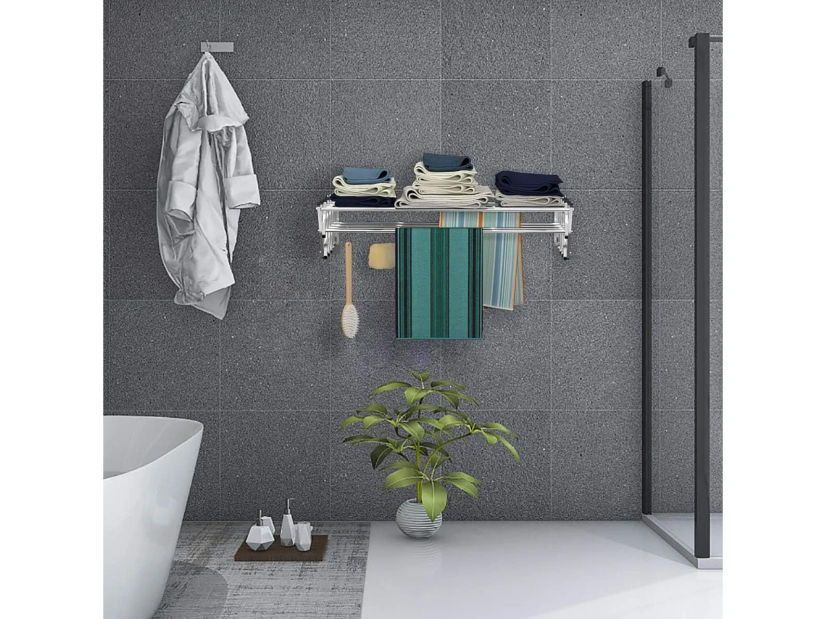 Droogrek voor wandmontage, wanddroger, uittrekbaar van roestvrij staal met 8 stangen, ruimtebesparende wandwasdroger, draagkracht 25 kg, voor bijkeuken, badkamer