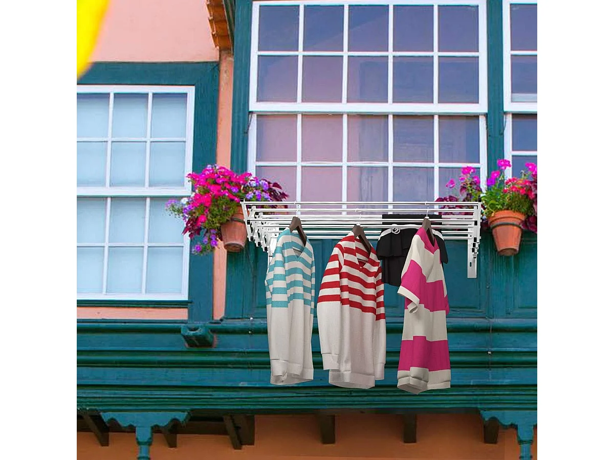 Droogrek voor wandmontage, wanddroger, uittrekbaar van roestvrij staal met 8 stangen, ruimtebesparende wandwasdroger, draagkracht 25 kg, voor bijkeuken, badkamer