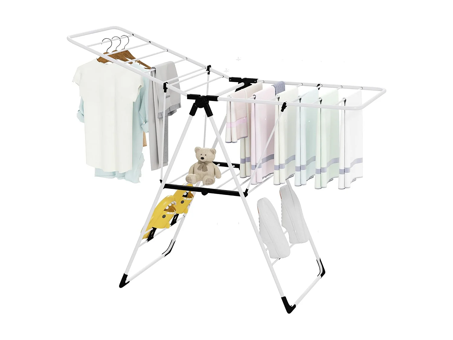 Droogrek inklapbaar staand droogrek uittrekbaar wasdroger met vleugels voor lange wasbeurten vleugelwasrek voor binnen en buiten (130-137) x 56 x (98-124) cm