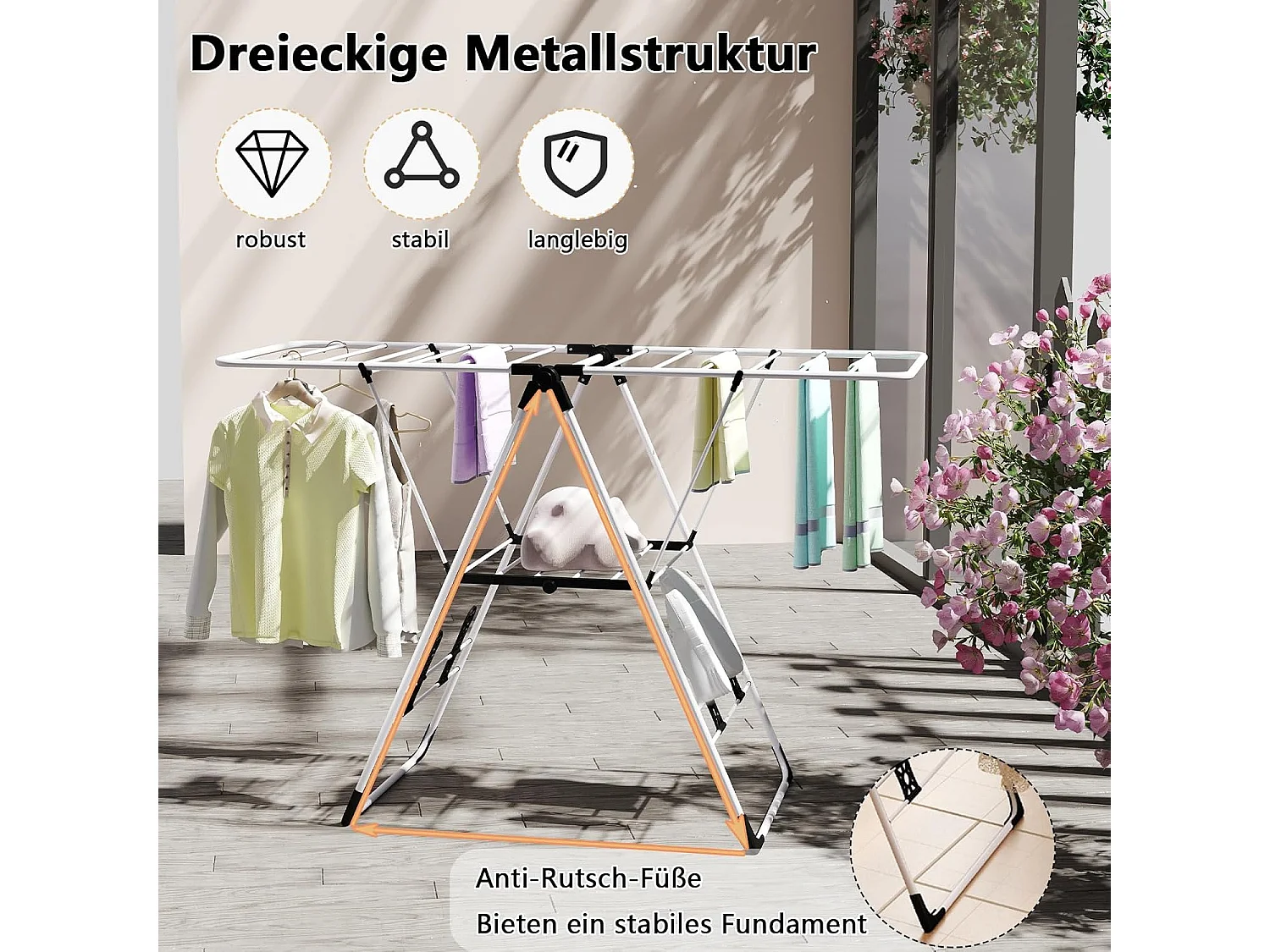 Droogrek inklapbaar staand droogrek uittrekbaar wasdroger met vleugels voor lange wasbeurten vleugelwasrek voor binnen en buiten (130-137) x 56 x (98-124) cm