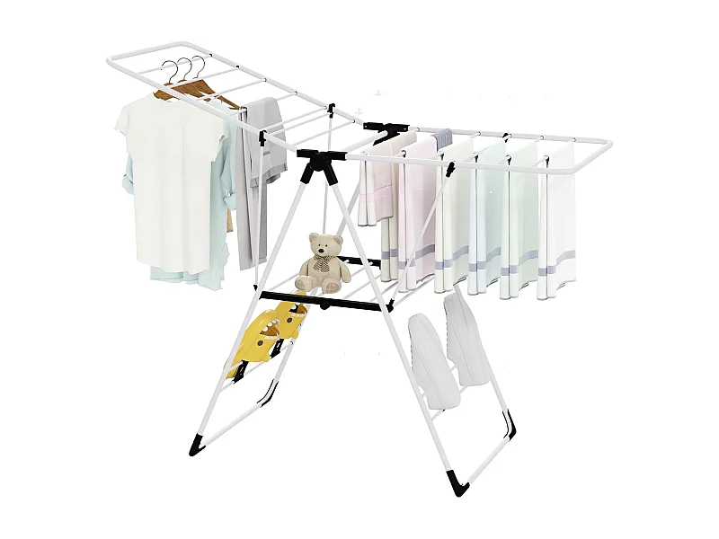 Droogrek inklapbaar staand droogrek uittrekbaar wasdroger met vleugels voor lange wasbeurten vleugelwasrek voor binnen en buiten (130-137) x 56 x (98-124) cm