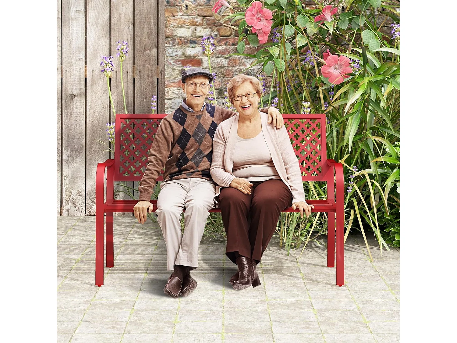 Tuinbank van metaal, weerbestendige zitbank voor 2-3-zits, parkeerbank met rugleuning en armleuning,ijzeren bank voor tuin, terras, balkon, 127 x 62 x 86 ZB33089