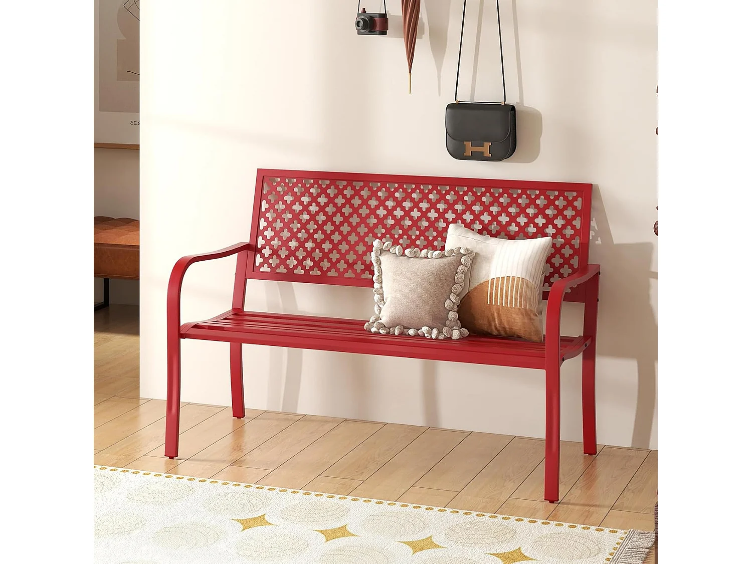 Tuinbank van metaal, weerbestendige zitbank voor 2-3-zits, parkeerbank met rugleuning en armleuning,ijzeren bank voor tuin, terras, balkon, 127 x 62 x 86 ZB33089