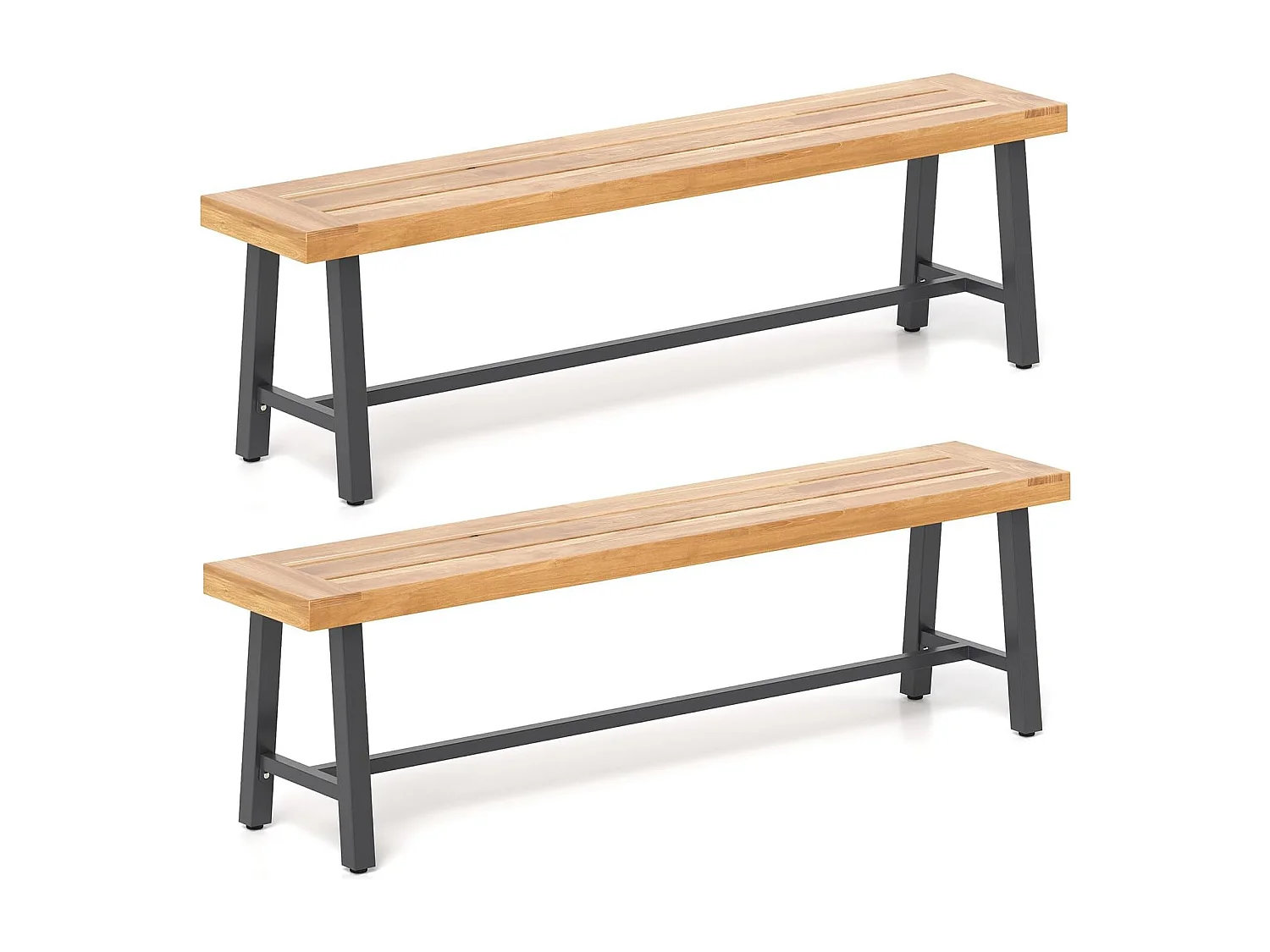 Tuinbank, weerbestendig, 3-zitsbank, tot 360 kg, parkbank van acaciahout en metaal,terrasbank zonder rugleuning,tuin, achtertuin, balkon, 160 x 32 x 45 cm, 2 stuks