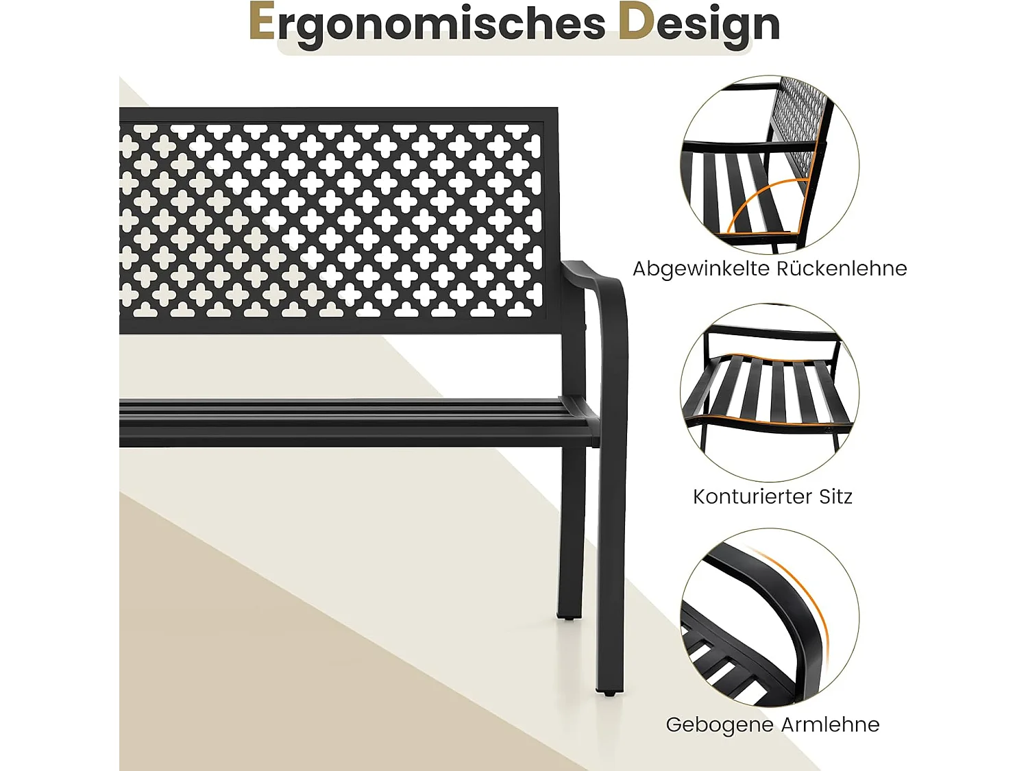 Tuinbank van metaal, weerbestendige zitbank voor 2-3-zits, parkeerbank met rugleuning en armleuning,  ijzeren bank voor tuin, terras, balkon, 127 x 62 x 86ZB33089