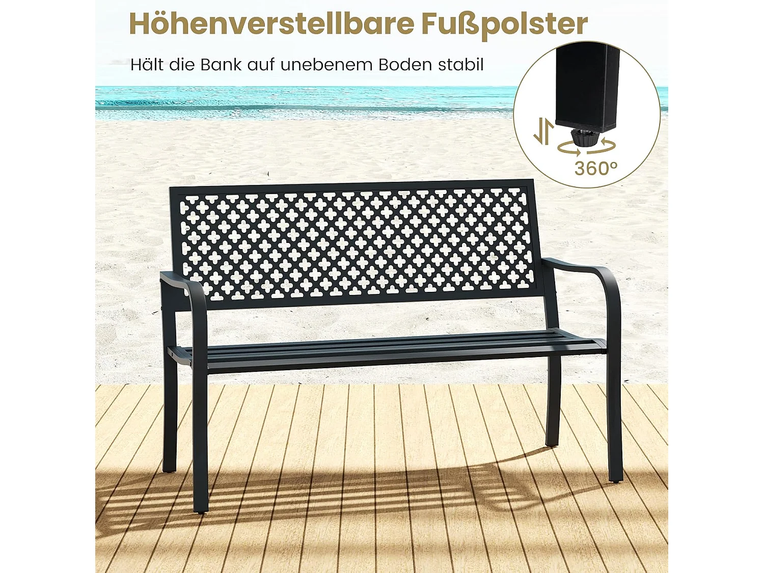 Tuinbank van metaal, weerbestendige zitbank voor 2-3-zits, parkeerbank met rugleuning en armleuning,  ijzeren bank voor tuin, terras, balkon, 127 x 62 x 86ZB33089