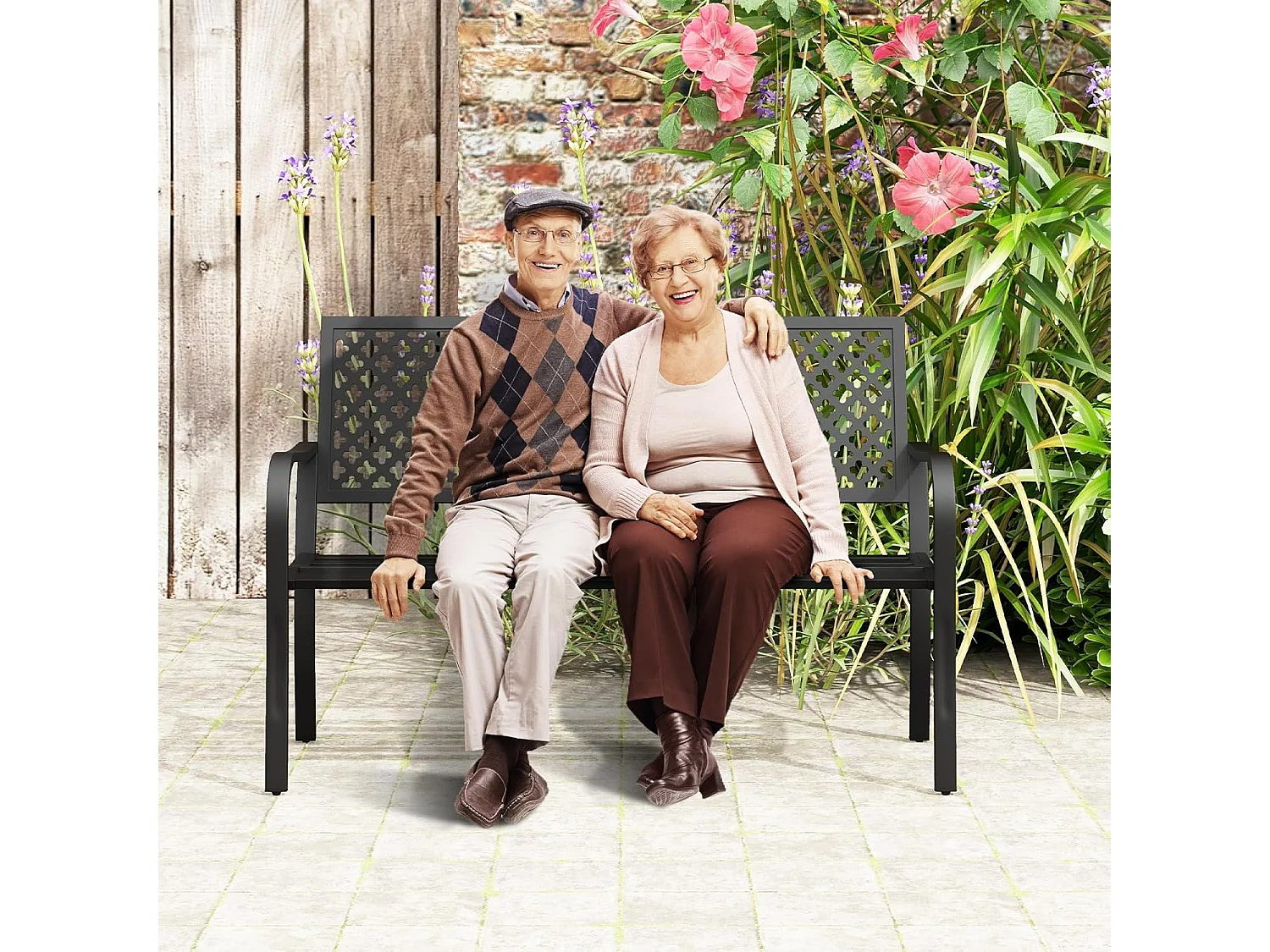 Tuinbank van metaal, weerbestendige zitbank voor 2-3-zits, parkeerbank met rugleuning en armleuning,  ijzeren bank voor tuin, terras, balkon, 127 x 62 x 86ZB33089