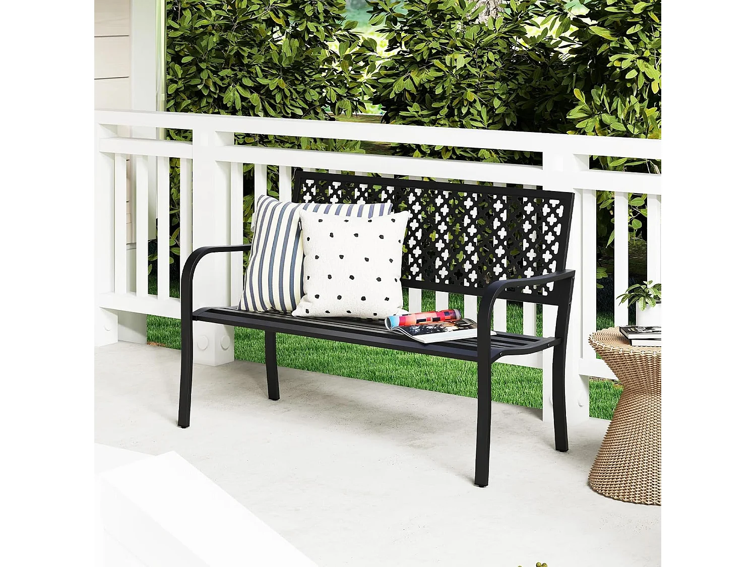 Tuinbank van metaal, weerbestendige zitbank voor 2-3-zits, parkeerbank met rugleuning en armleuning,  ijzeren bank voor tuin, terras, balkon, 127 x 62 x 86ZB33089