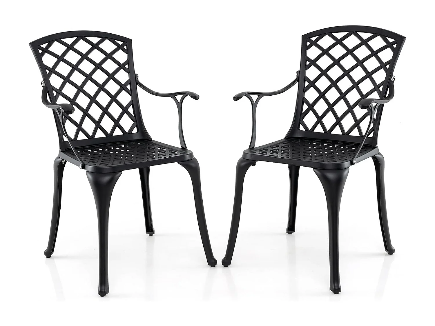 Set van 2 tuinstoelen van gegoten aluminium, weerbestendige terrasstoelen met armleuningen, balkonstoelen voor tuin, balkon, achtertuin (zwart)ZB34259