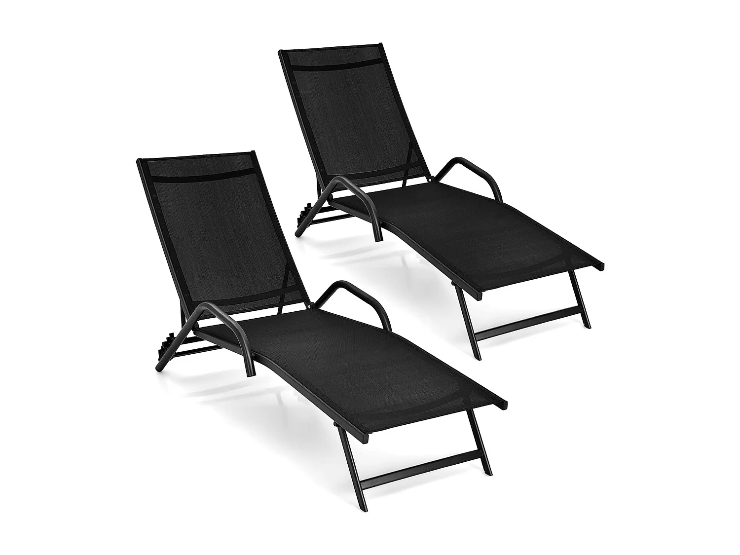 Set van 2 Ligstoelen, 5-Standen Verstelbare Relaxfauteuils met Ademende Zitting en Roestvrij Stalen Frame, Ligstoelen voor Buiten voor Terras, Tuin,ZwartZB32760