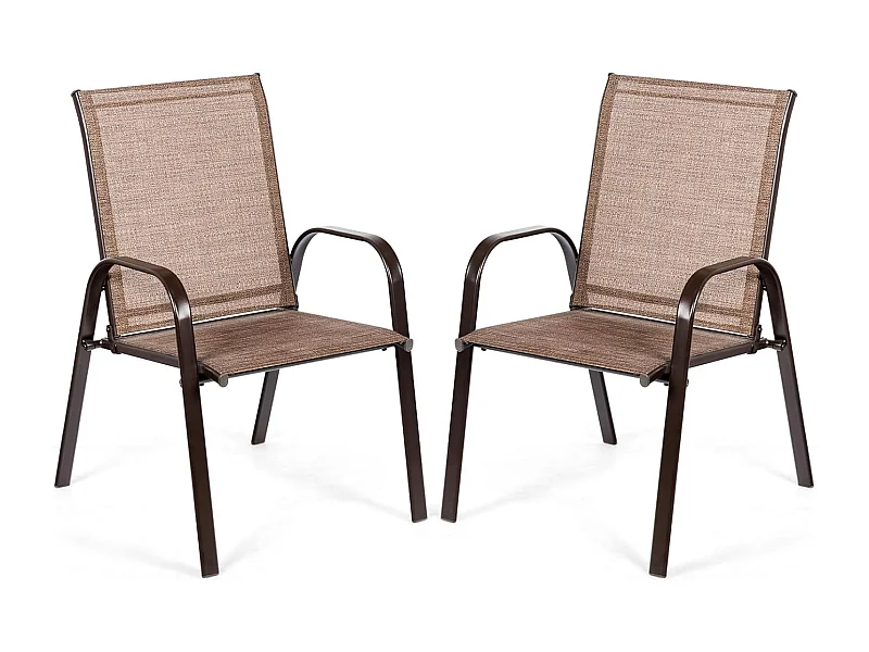 Set van 2 tuinstoelen met armleuningen,terrasstoelen van textiel en metalen frame,balkonstoelen tot 200 kg belastbaar,balkon,zwembad, 56 x 72 x 90 cm, bruinTI85852