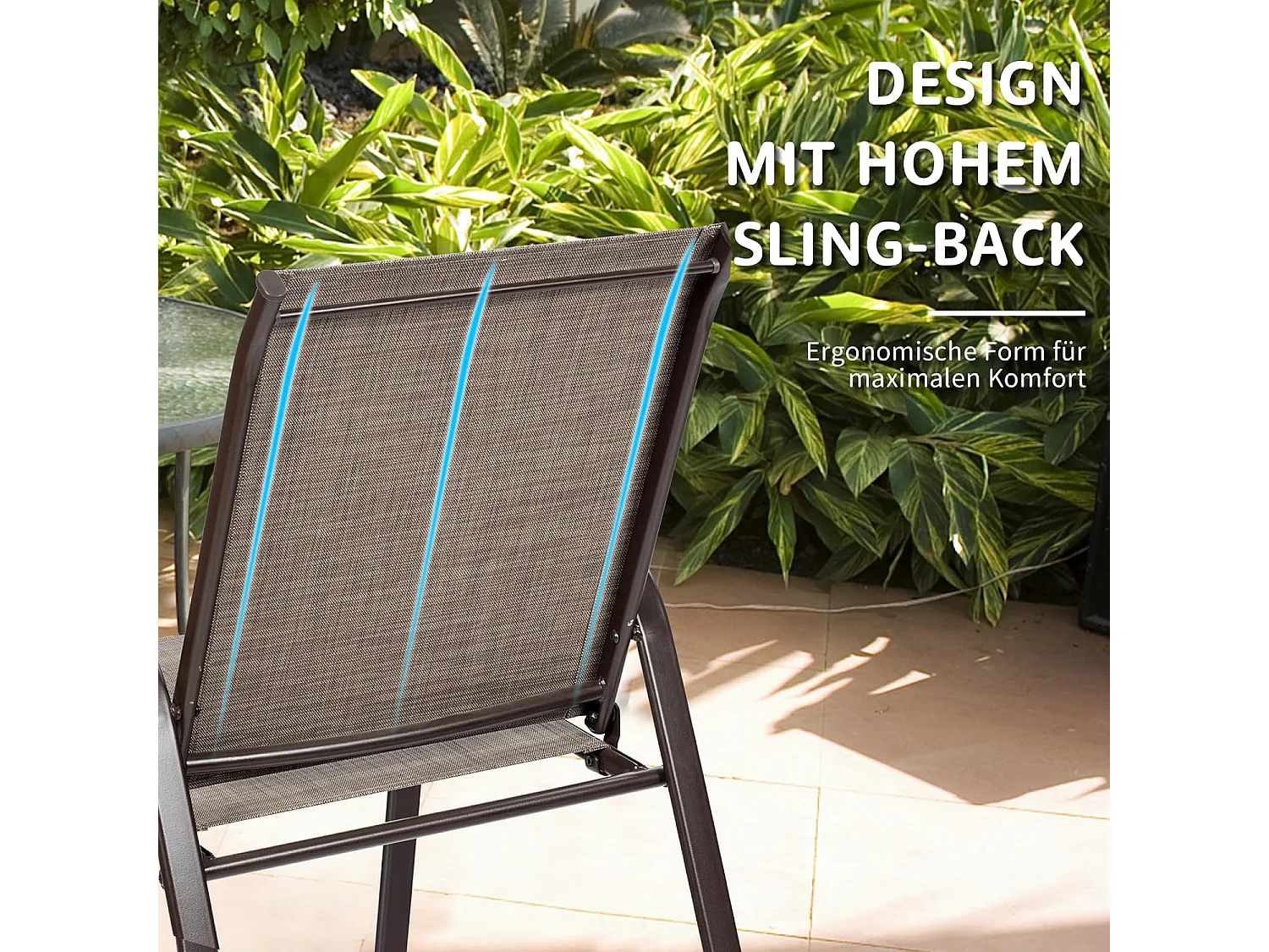 Set van 2 tuinstoelen met armleuningen, terrasstoelen van textiel en metalen frame, balkonstoelen tot 200 kg belastbaar,zwembad, 56 x 72 x 90 cm (grijs)TI85852