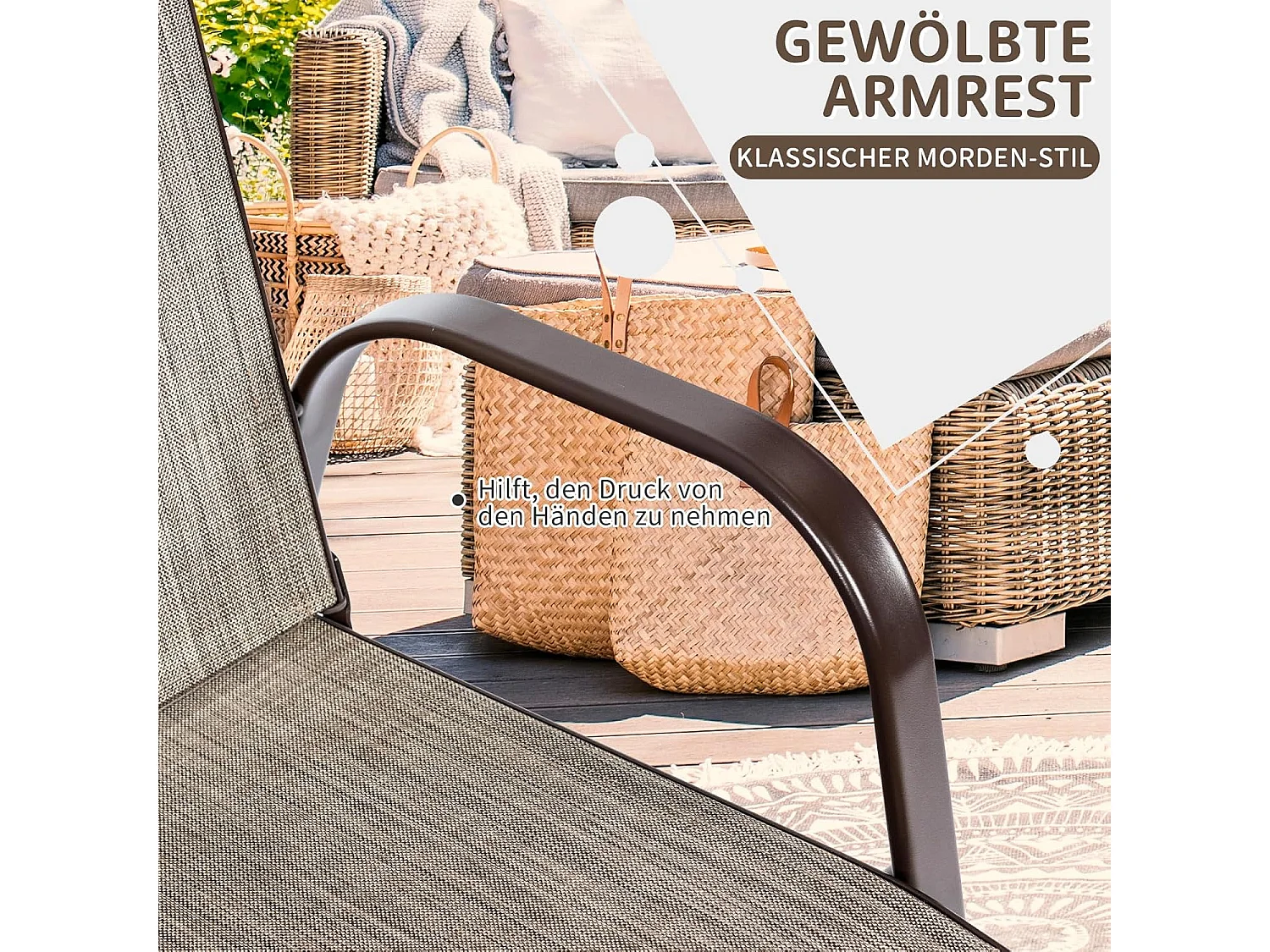 Set van 2 tuinstoelen met armleuningen, terrasstoelen van textiel en metalen frame, balkonstoelen tot 200 kg belastbaar,zwembad, 56 x 72 x 90 cm (grijs)TI85852