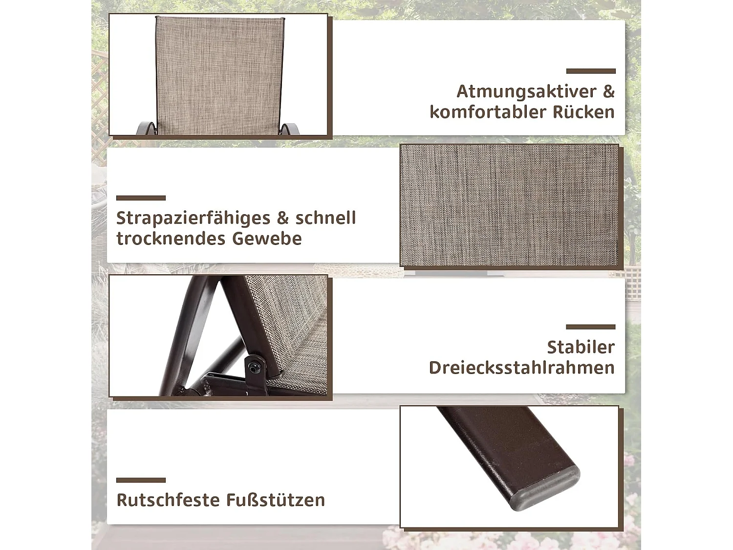 Set van 2 tuinstoelen met armleuningen, terrasstoelen van textiel en metalen frame, balkonstoelen tot 200 kg belastbaar,zwembad, 56 x 72 x 90 cm (grijs)TI85852