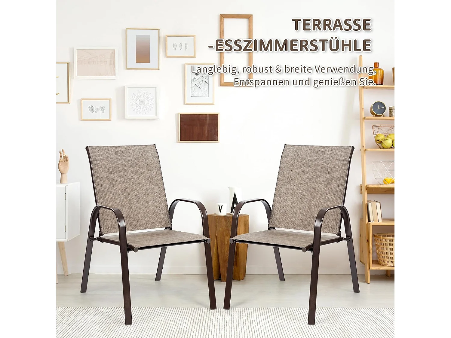 Set van 2 tuinstoelen met armleuningen, terrasstoelen van textiel en metalen frame, balkonstoelen tot 200 kg belastbaar,zwembad, 56 x 72 x 90 cm (grijs)TI85852