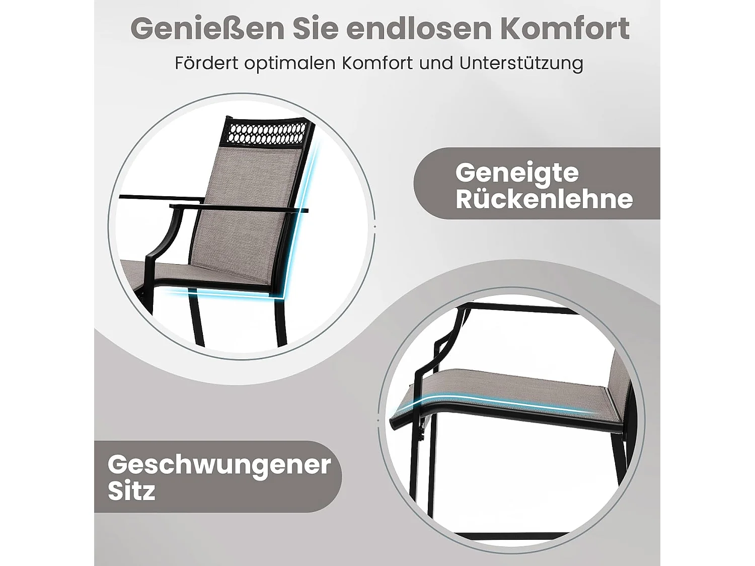 Set van 2 tuinstoelen, hoge terrasstoelen, balkonstoelen met sneldrogende stof en metalen frame, outdoorstoelen, voor tuin, balkon, zwembad (koffie)ZB33852