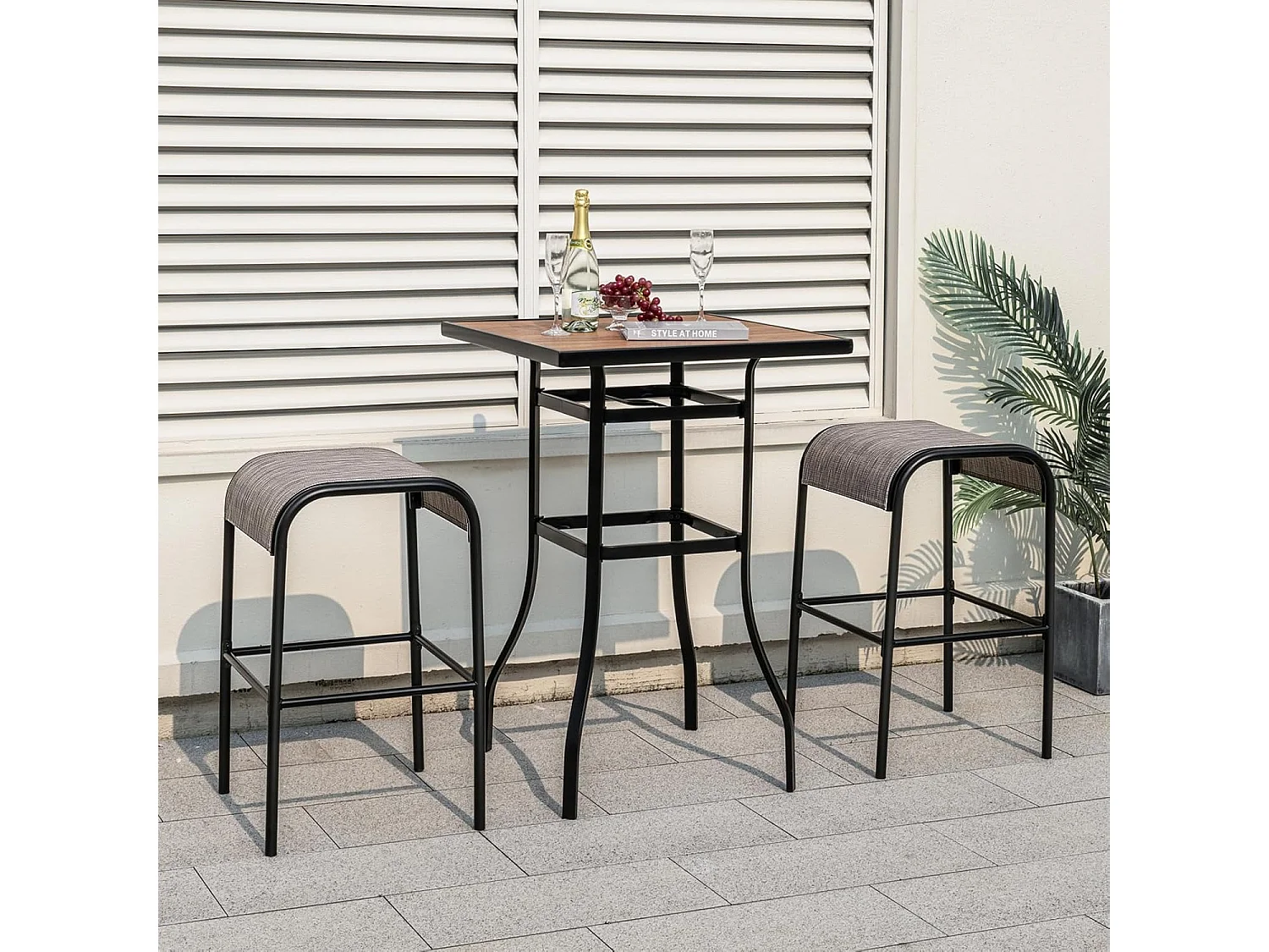 Set van 2 barkrukken voor buiten, barstoelen met gebogen stoffen zitting,zithoogte 76 cm, rugvrije bistrokruk voor balkon, tuin en zwembadZB33632