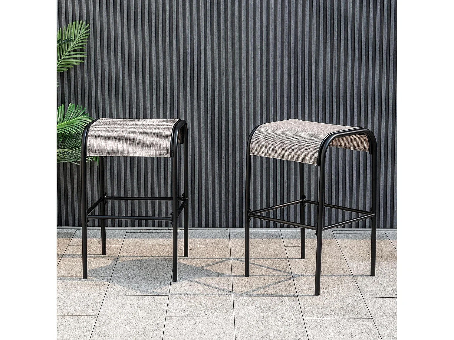 Set van 2 barkrukken voor buiten, barstoelen met gebogen stoffen zitting,zithoogte 76 cm, rugvrije bistrokruk voor balkon, tuin en zwembadZB33632