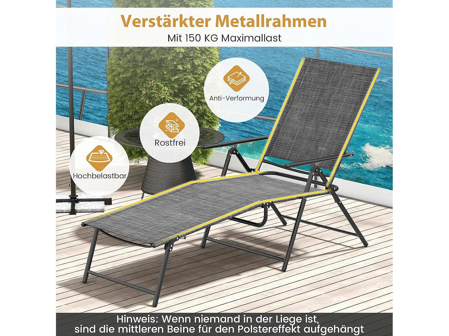 Set van 2 zonnestoelen, inklapbaar, ligstoel,voeteneinde en ademende zitstof, klapstoel,ligstoel voor tuin,ZB33519 terras, zwembad