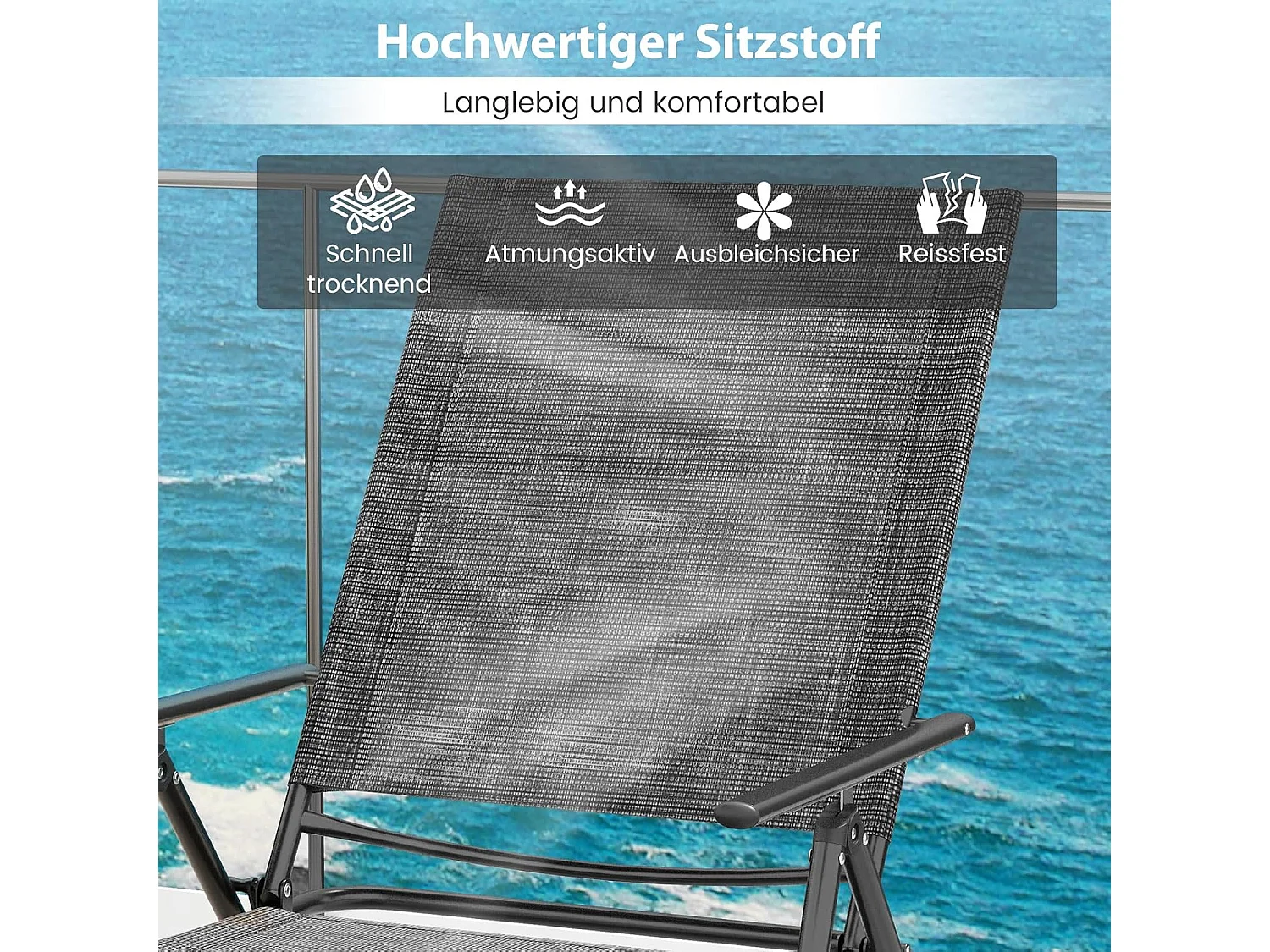 Set van 2 zonnestoelen, inklapbaar, ligstoel,voeteneinde en ademende zitstof, klapstoel,ligstoel voor tuin,ZB33519 terras, zwembad