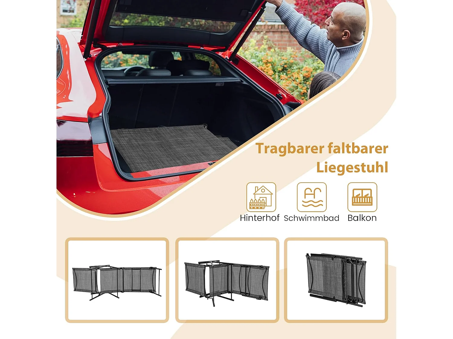 Set van 2 zonnestoelen, inklapbaar, ligstoel,voeteneinde en ademende zitstof, klapstoel,ligstoel voor tuin,ZB33519 terras, zwembad