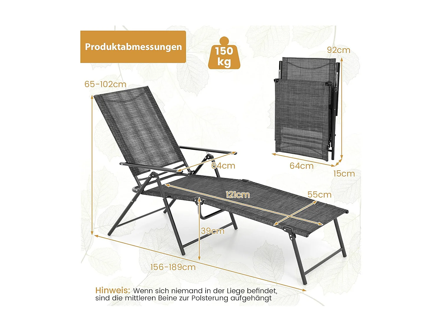 Set van 2 zonnestoelen, inklapbaar, ligstoel,voeteneinde en ademende zitstof, klapstoel,ligstoel voor tuin,ZB33519 terras, zwembad
