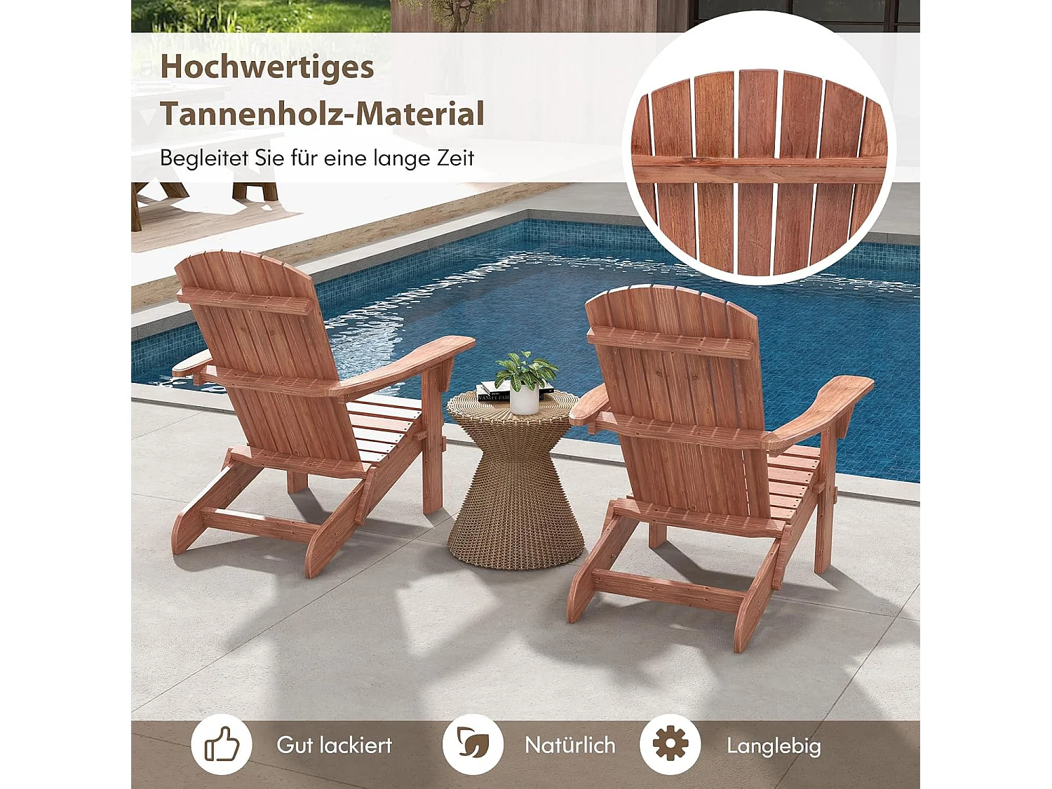 Adirondack Adirondack Stoel inklapbaar, set van 2, tuinstoel met hoge rugleuning en brede armleuningen, voor tuin, terras, 180 kg draagvermogenZB33911