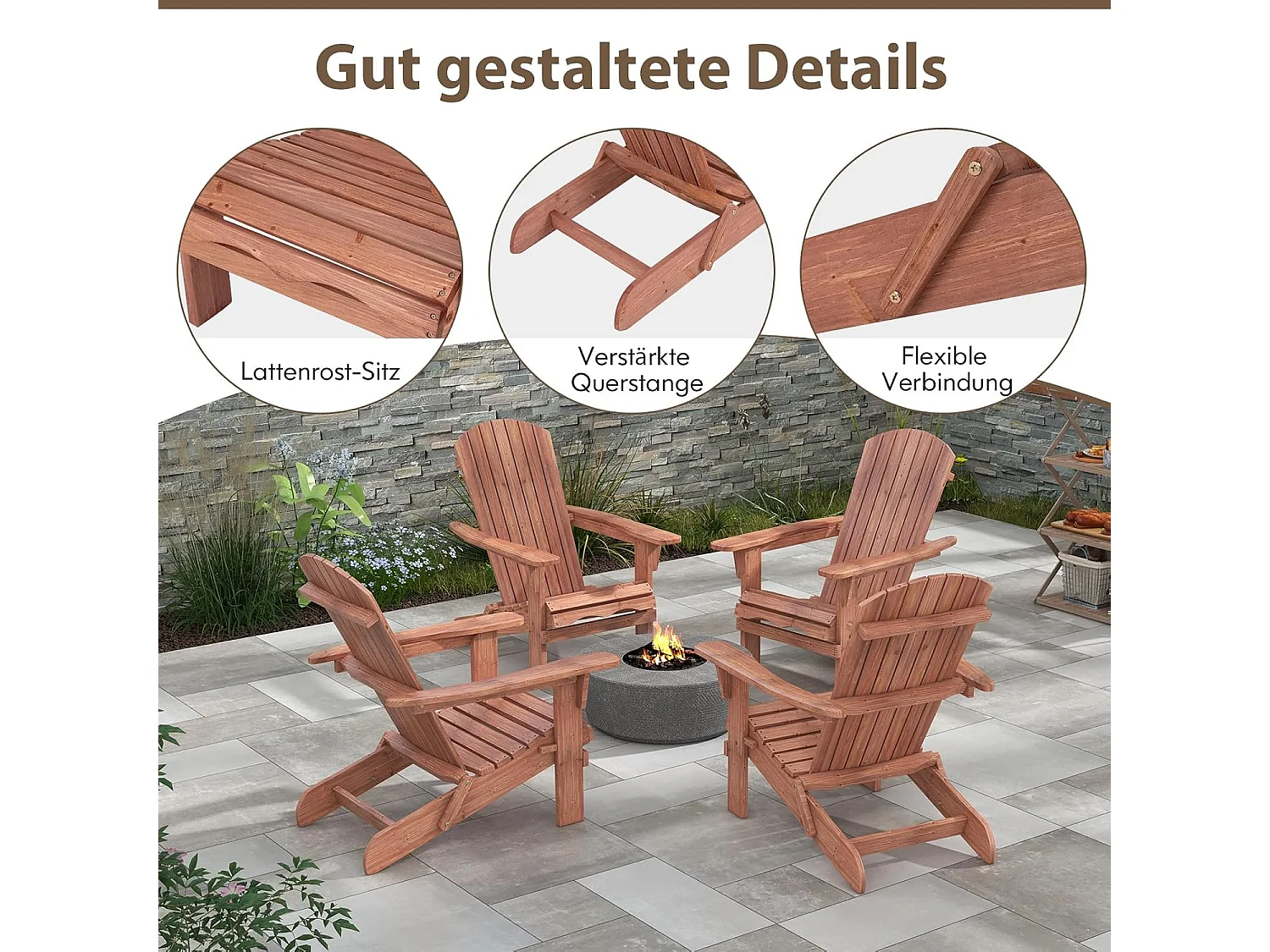 Adirondack Adirondack Stoel inklapbaar, set van 2, tuinstoel met hoge rugleuning en brede armleuningen, voor tuin, terras, 180 kg draagvermogenZB33911