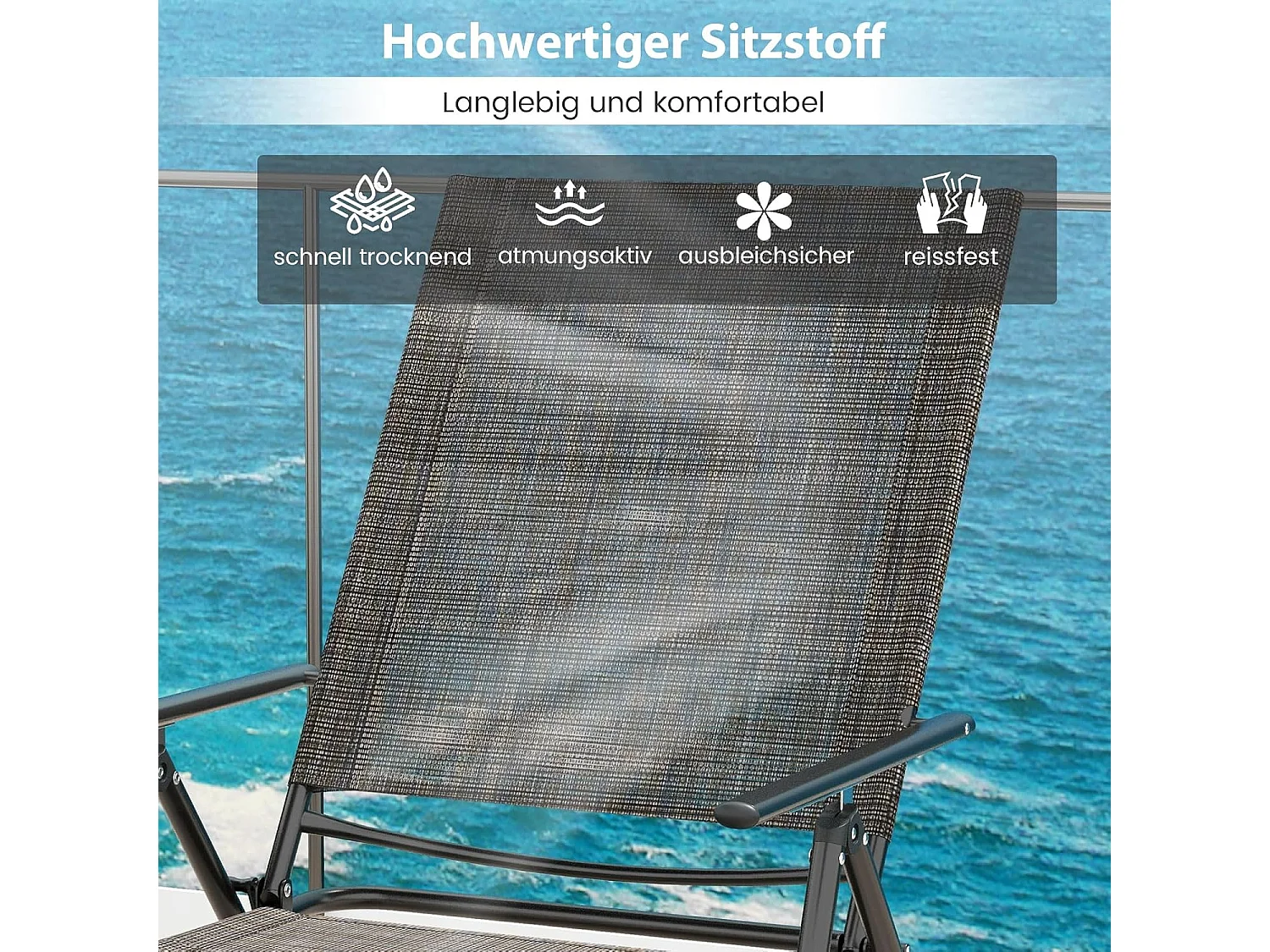 Set van 2 zonnestoelen, inklapbaar, tuinligstoel met verstelbare rugleuning, voeteneinde en ademende zitstof, klapstoel,ligstoel voor tuin, terras (bruin)ZB33519