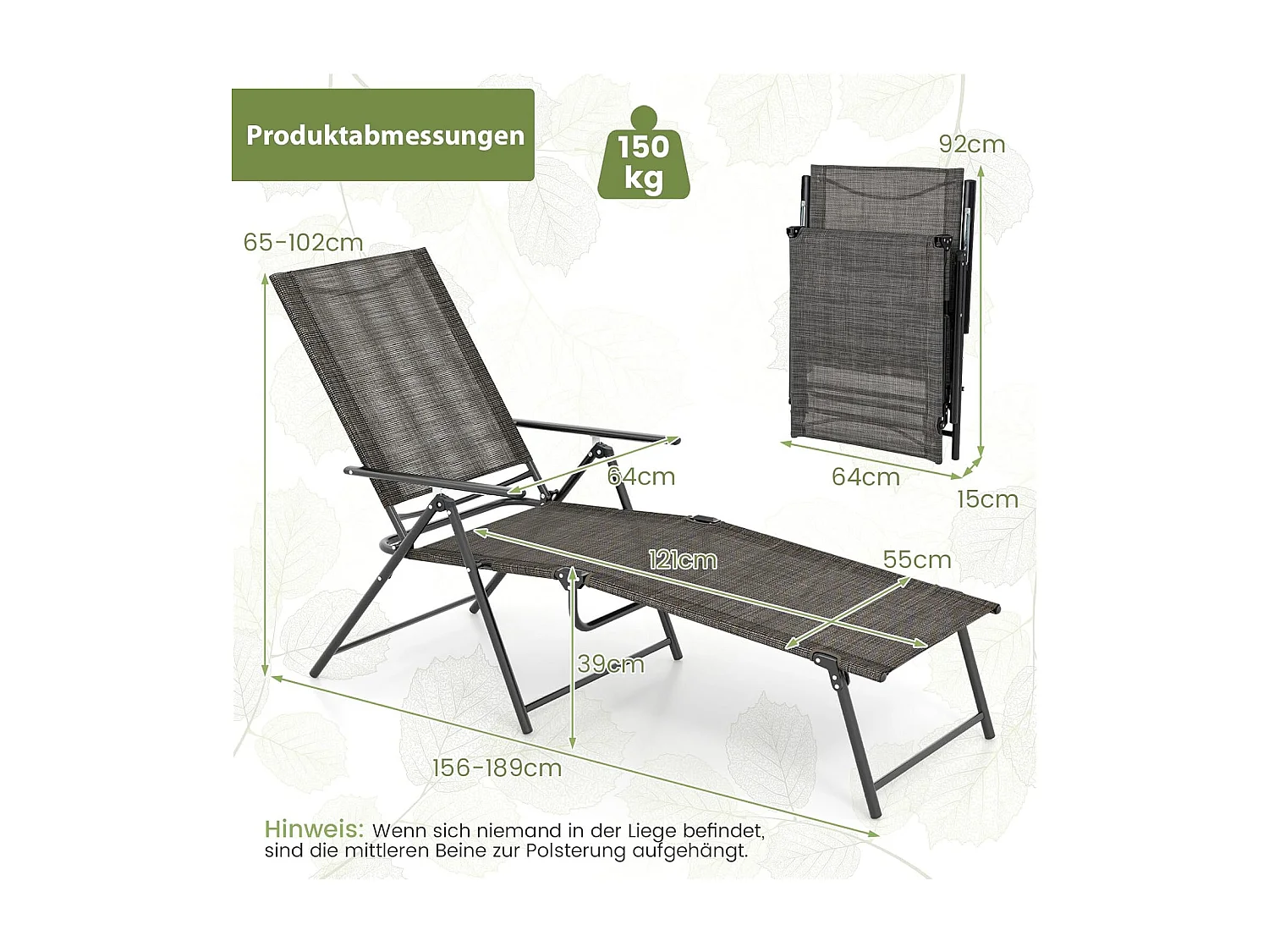 Set van 2 zonnestoelen, inklapbaar, tuinligstoel met verstelbare rugleuning, voeteneinde en ademende zitstof, klapstoel,ligstoel voor tuin, terras (bruin)ZB33519