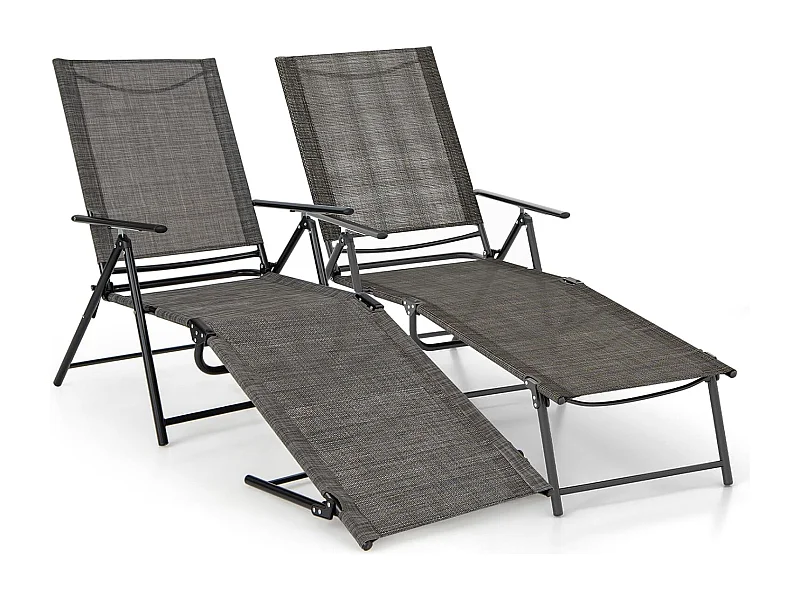 Set van 2 zonnestoelen, inklapbaar, tuinligstoel met verstelbare rugleuning, voeteneinde en ademende zitstof, klapstoel,ligstoel voor tuin, terras (bruin)ZB33519